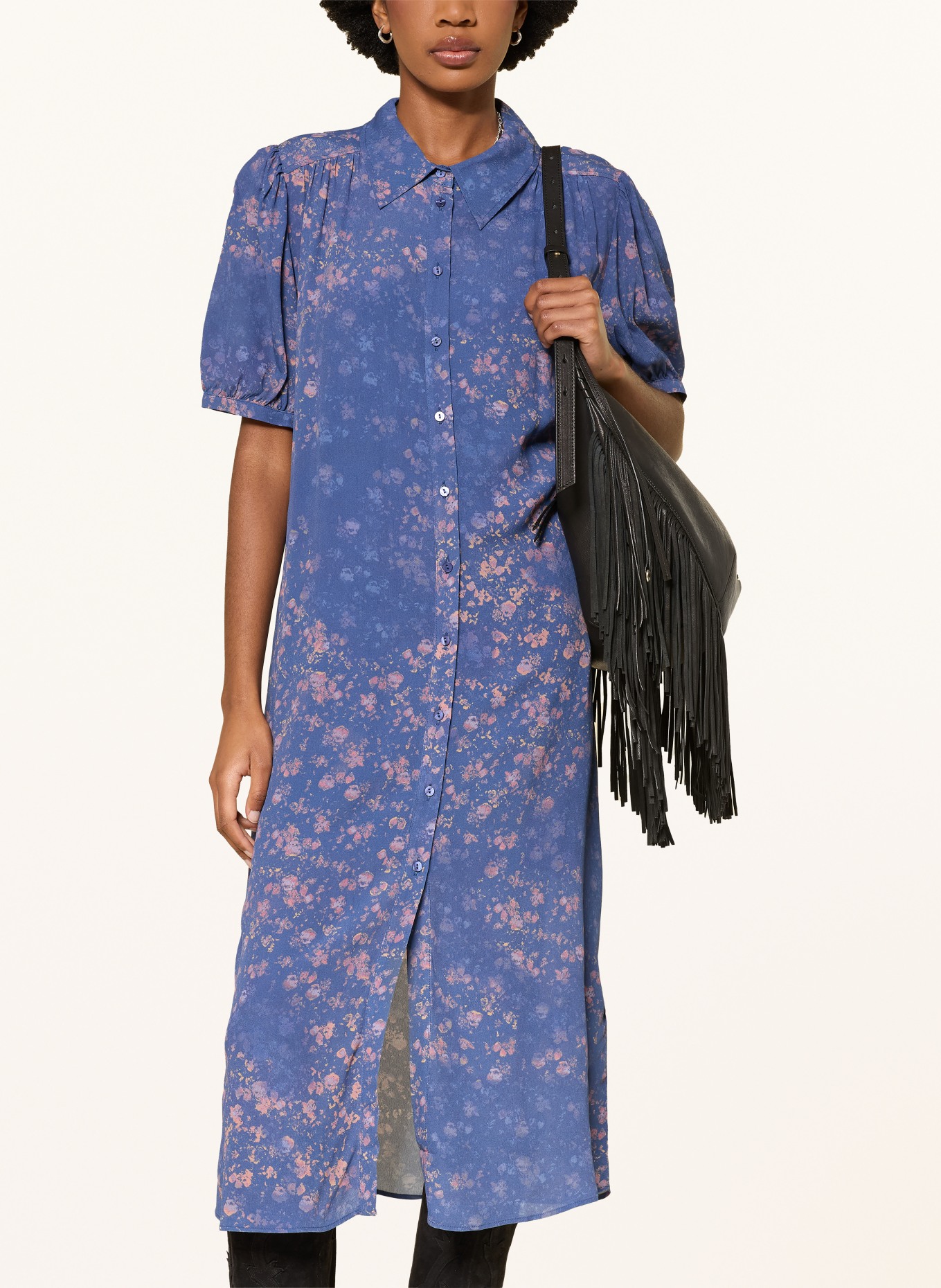 ba&sh Košilové šaty NORMA: TMAVĚ MODRÁ / SVĚTLE ČERVENÁ / TMAVĚ ORANŽOVÁ