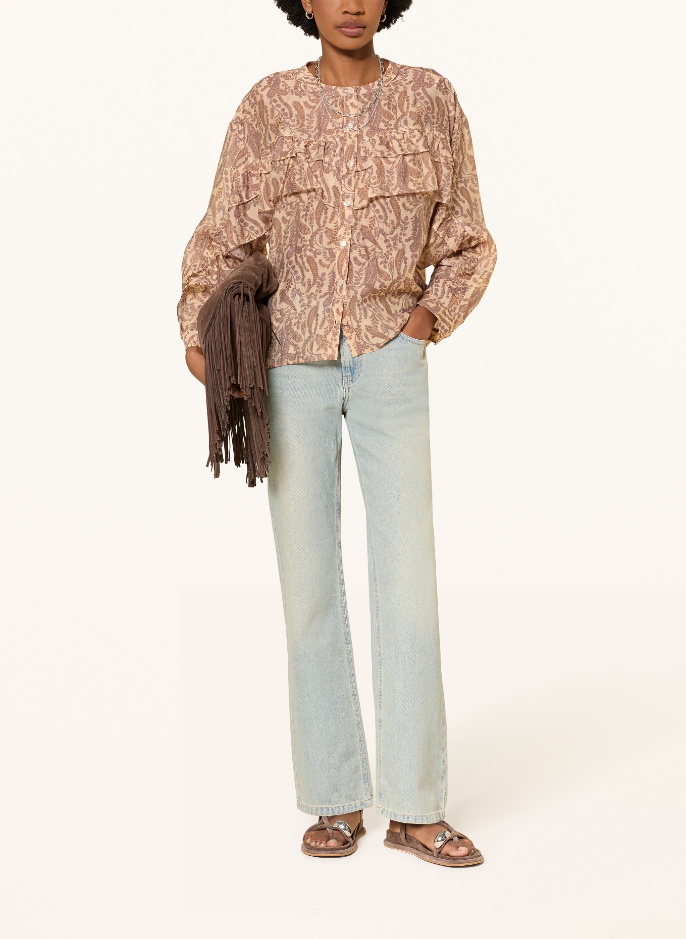 ba&sh Bluse TUNELLA mit Rüschen: ROSÉGOLD / BRAUN / LILA