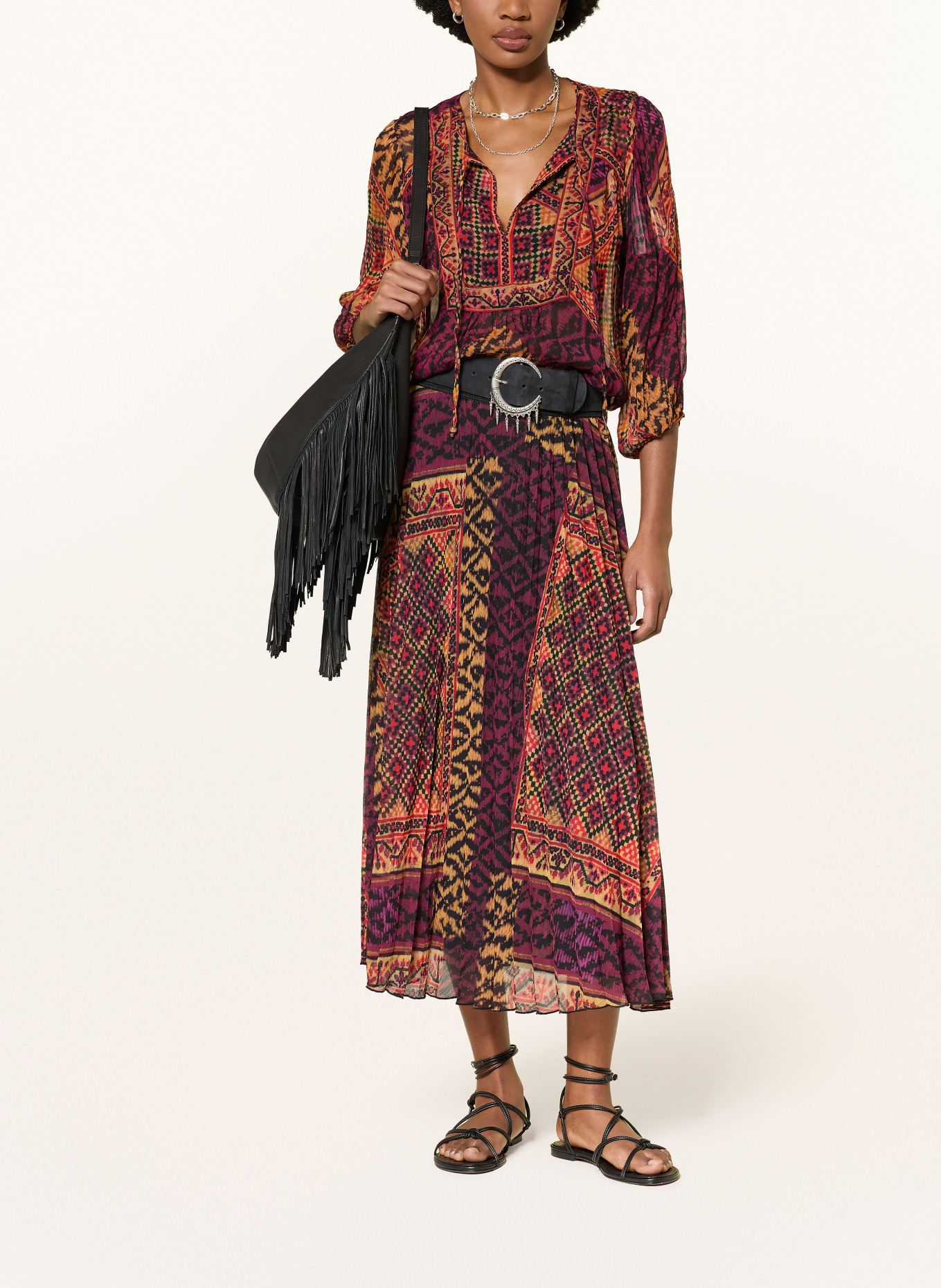 ba&sh Plisseerock OLGIA: ROT / LILA / SCHWARZ