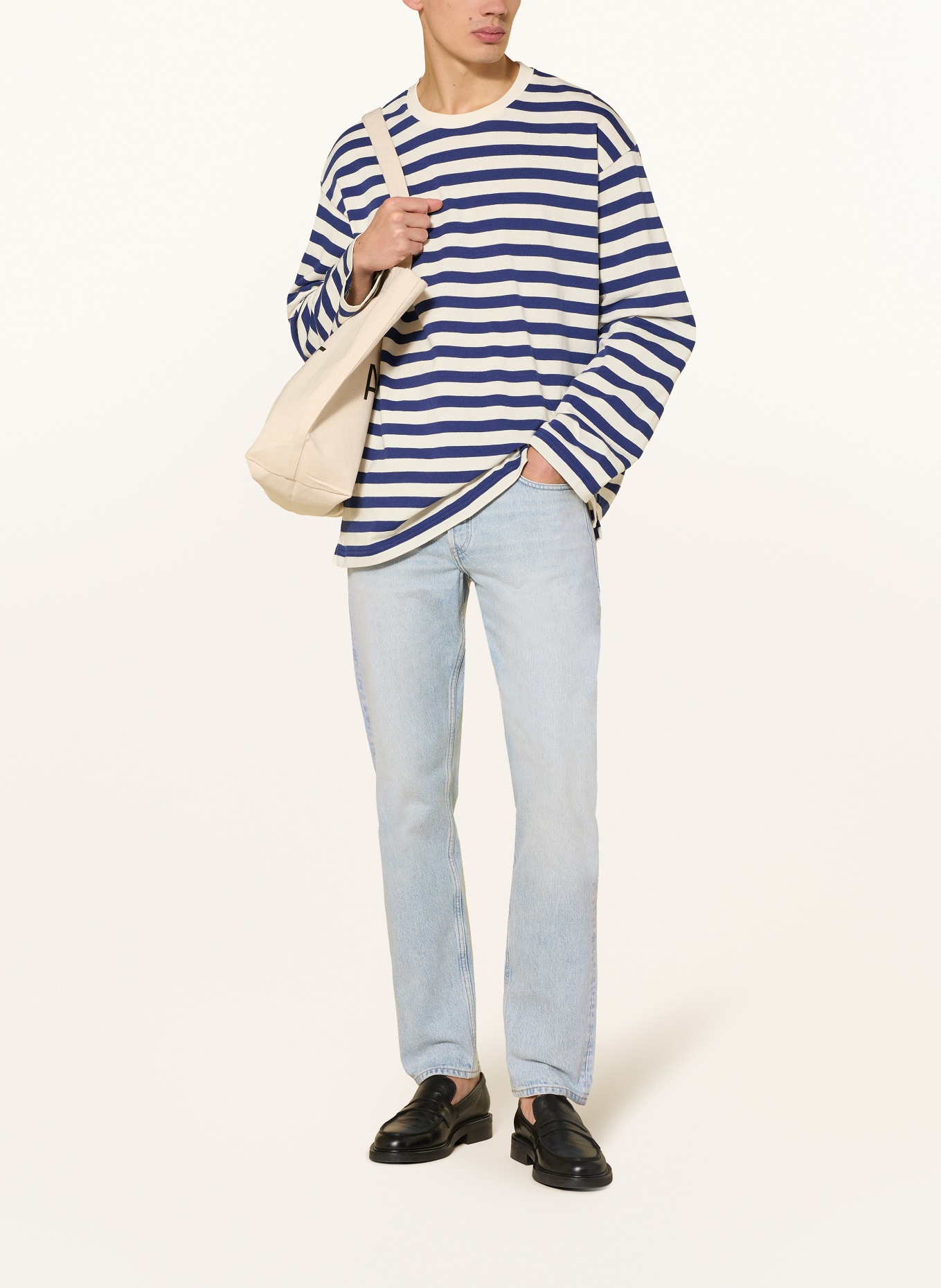 ARKET Long-sleeve shirt: DARK BLUE / WHITE