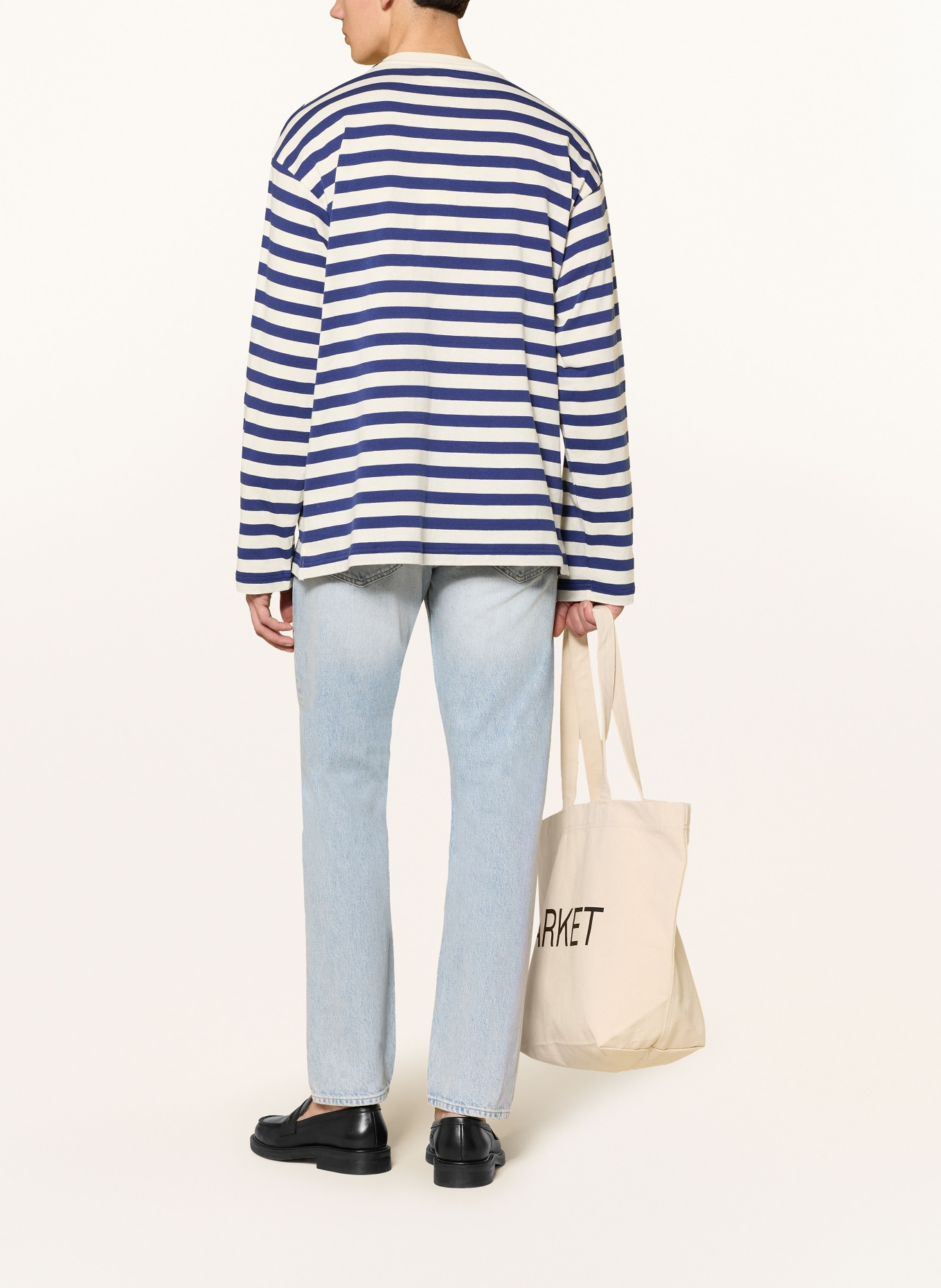 ARKET Long-sleeve shirt: DARK BLUE / WHITE