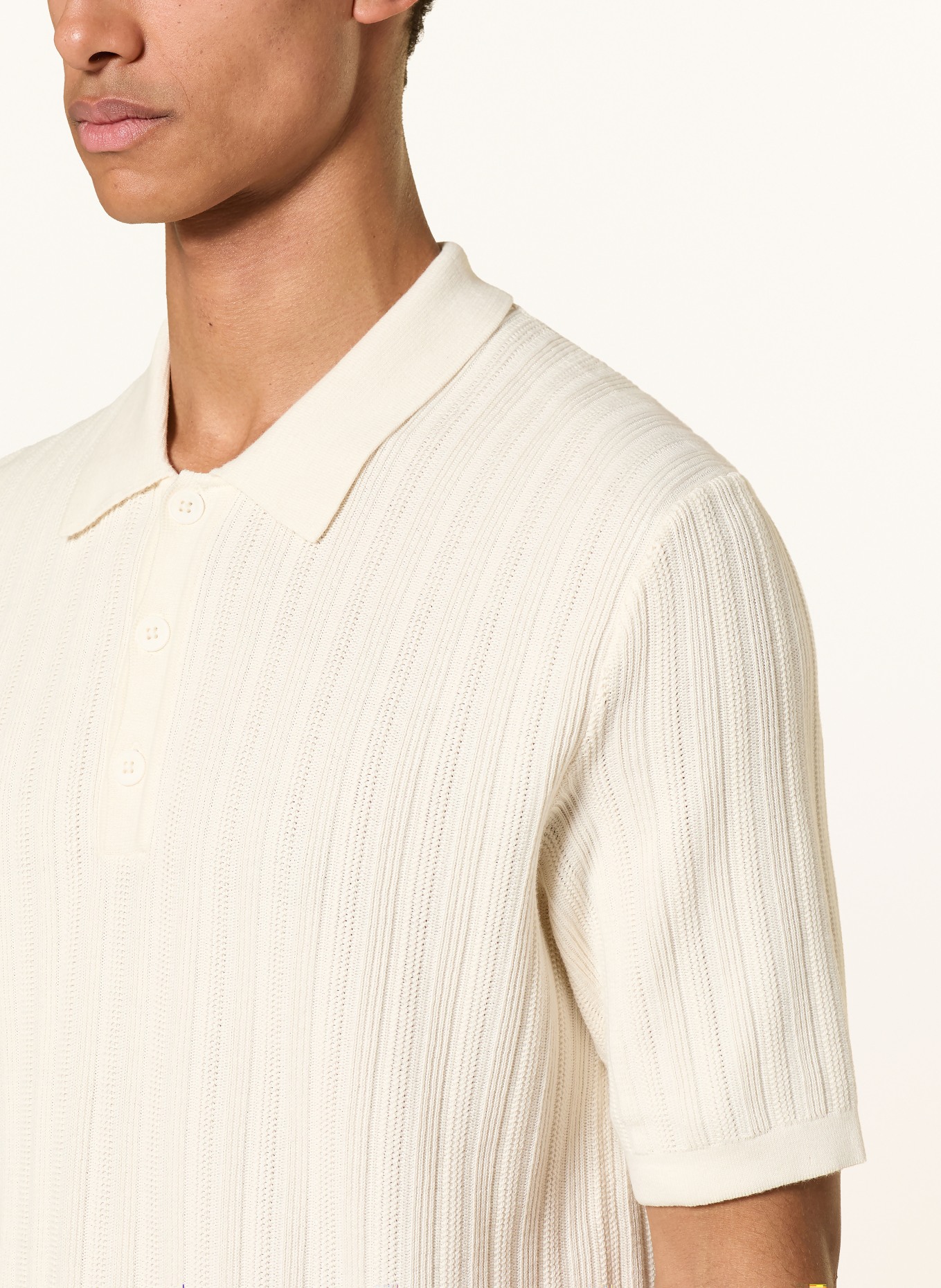 Marc O'Polo Gebreid poloshirt: CRÈME