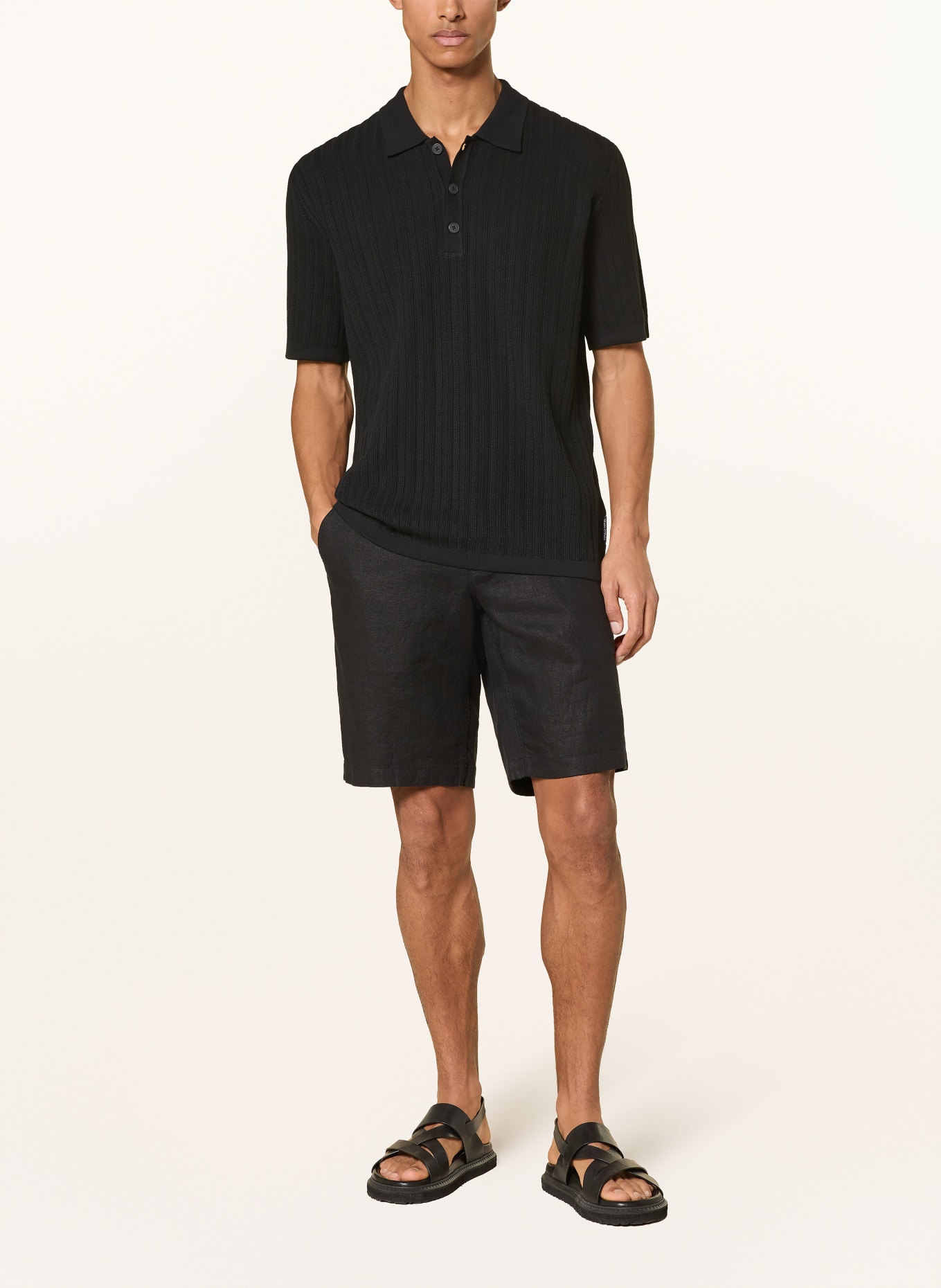 Marc O'Polo Gebreid poloshirt: ZWART