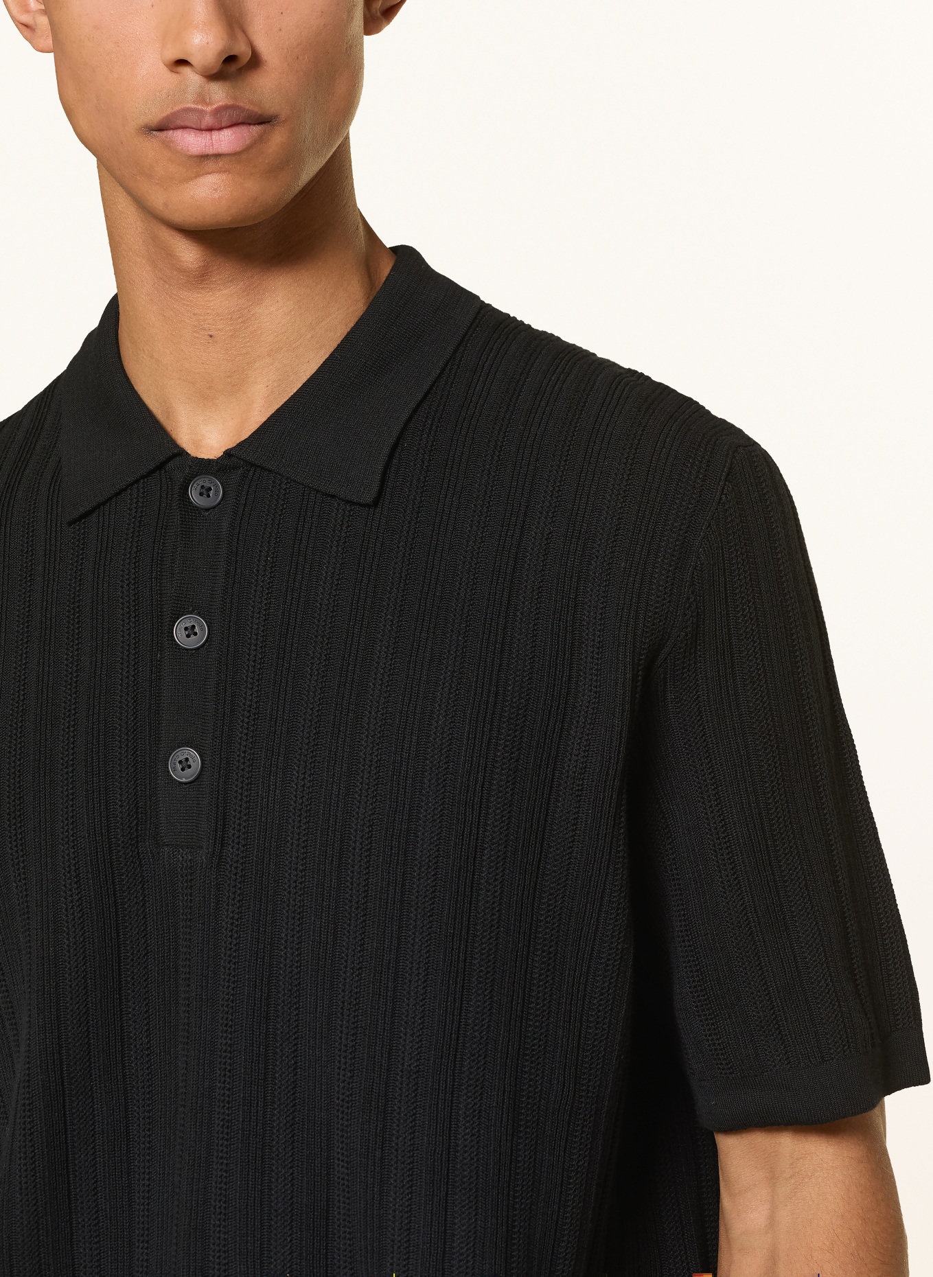 Marc O'Polo Gebreid poloshirt: ZWART