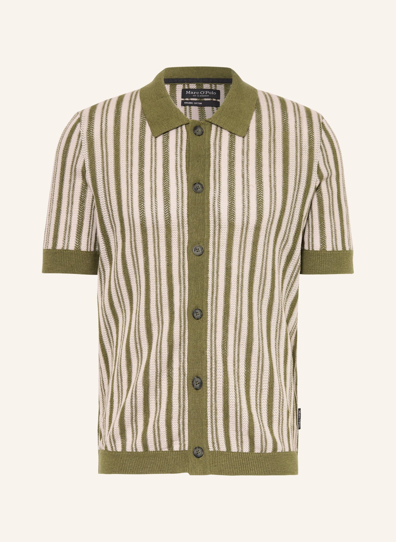 Marc O'Polo Strickhemd Regular Fit: OLIV / CREME