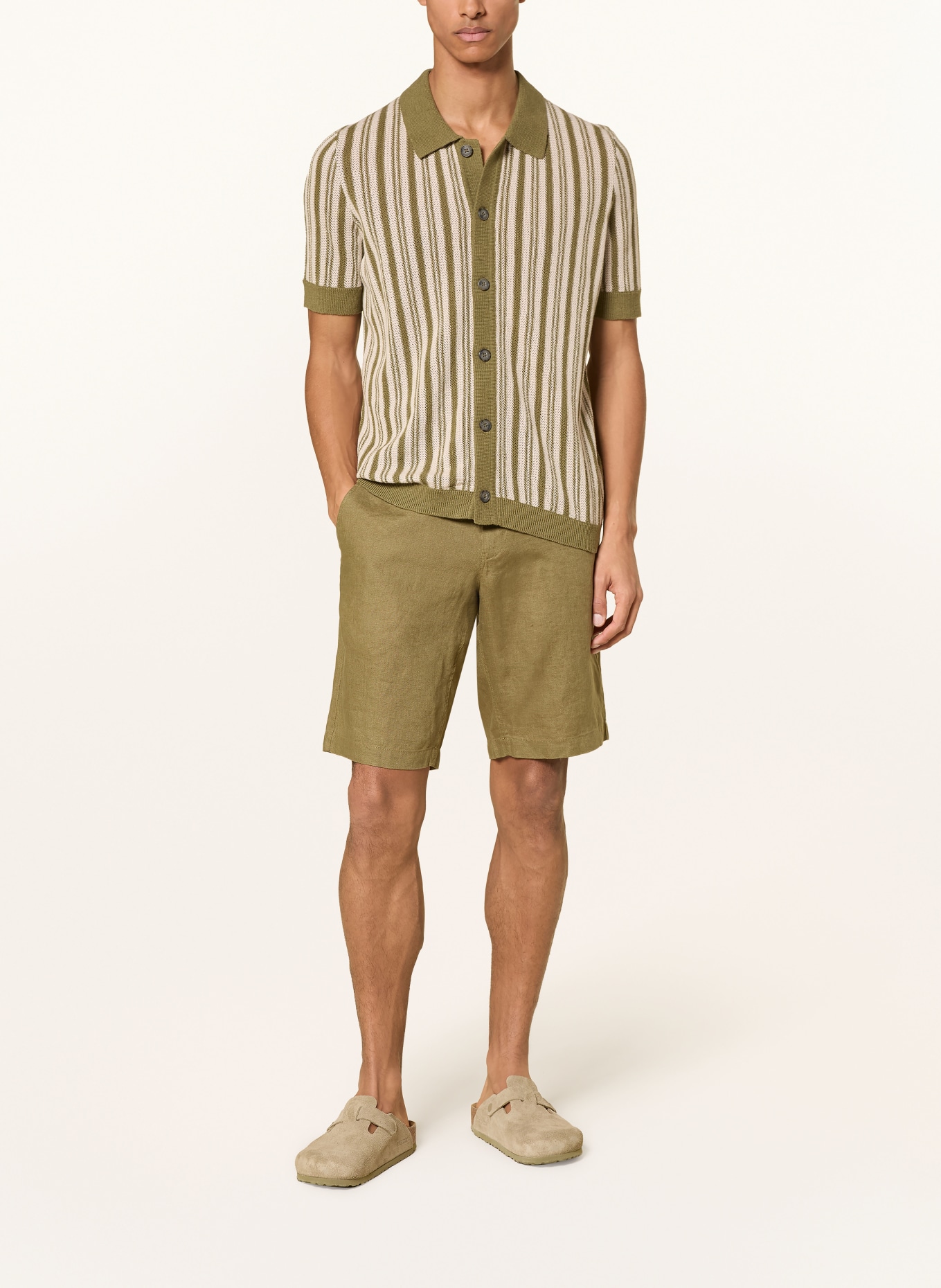 Marc O'Polo Strickhemd Regular Fit: OLIV / CREME