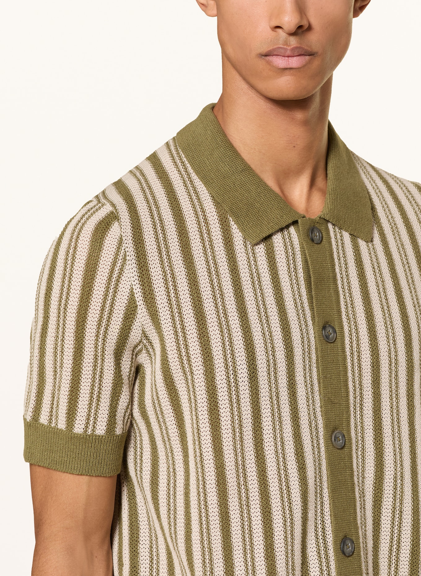 Marc O'Polo Strickhemd Regular Fit: OLIV / CREME