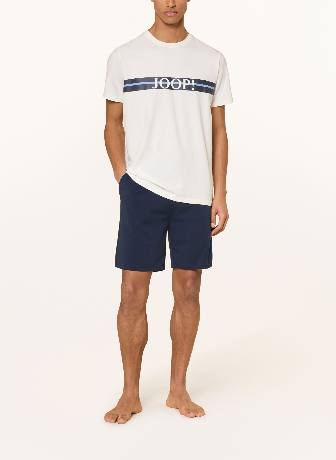 JOOP! Shorty-pyjama: WIT / DONKERBLAUW / BLAUW