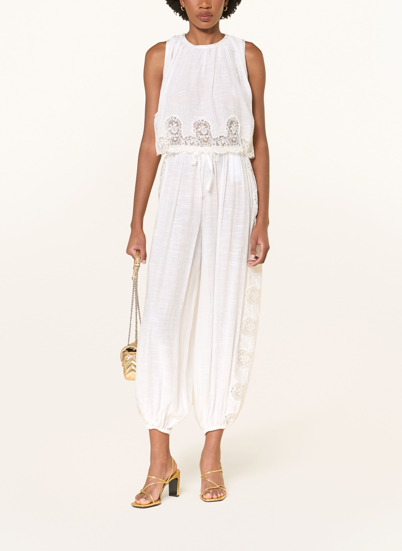 SANDRO 7/8-Hose mit Spitze: WEISS