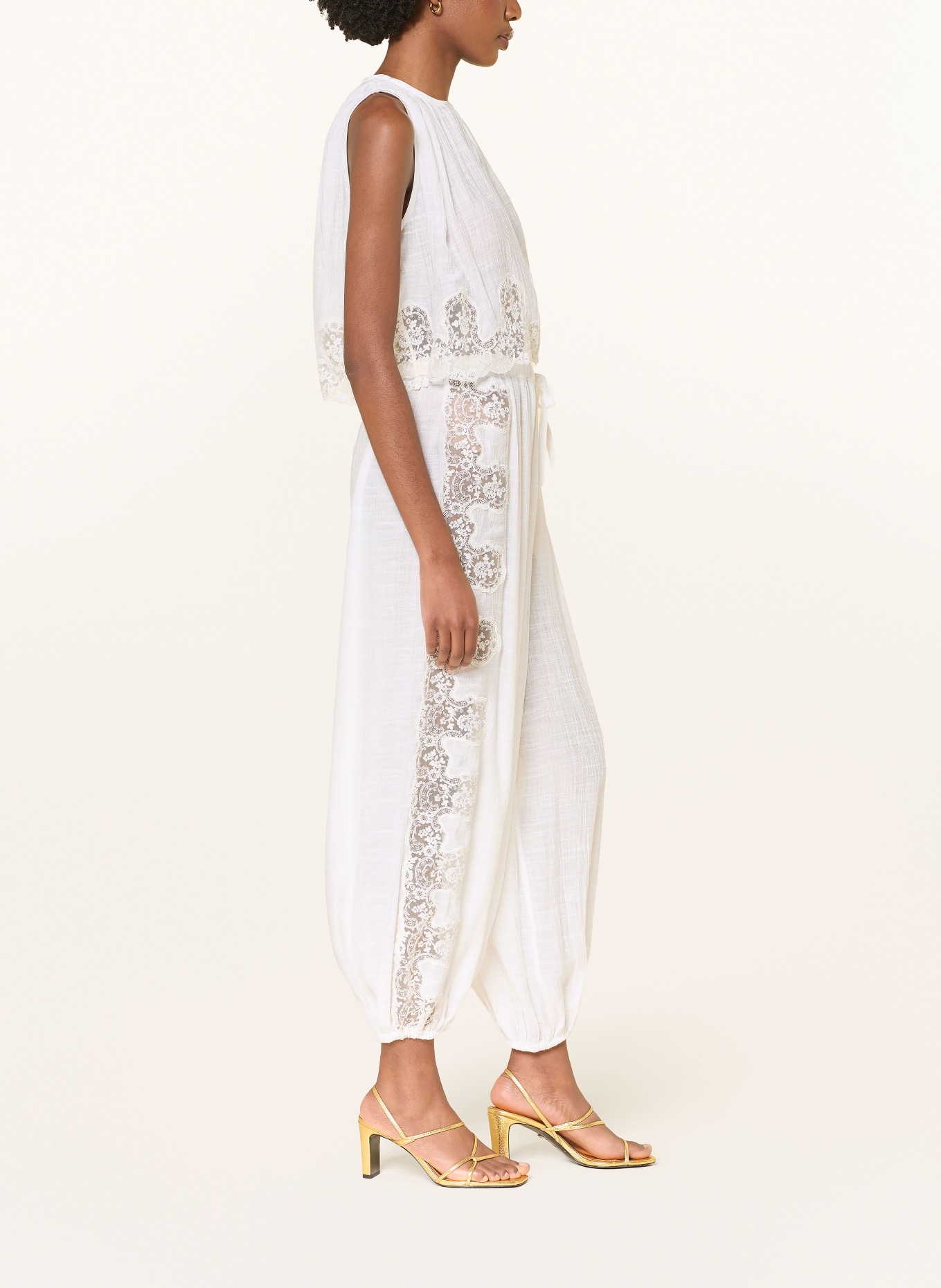 SANDRO 7/8-Hose mit Spitze: WEISS