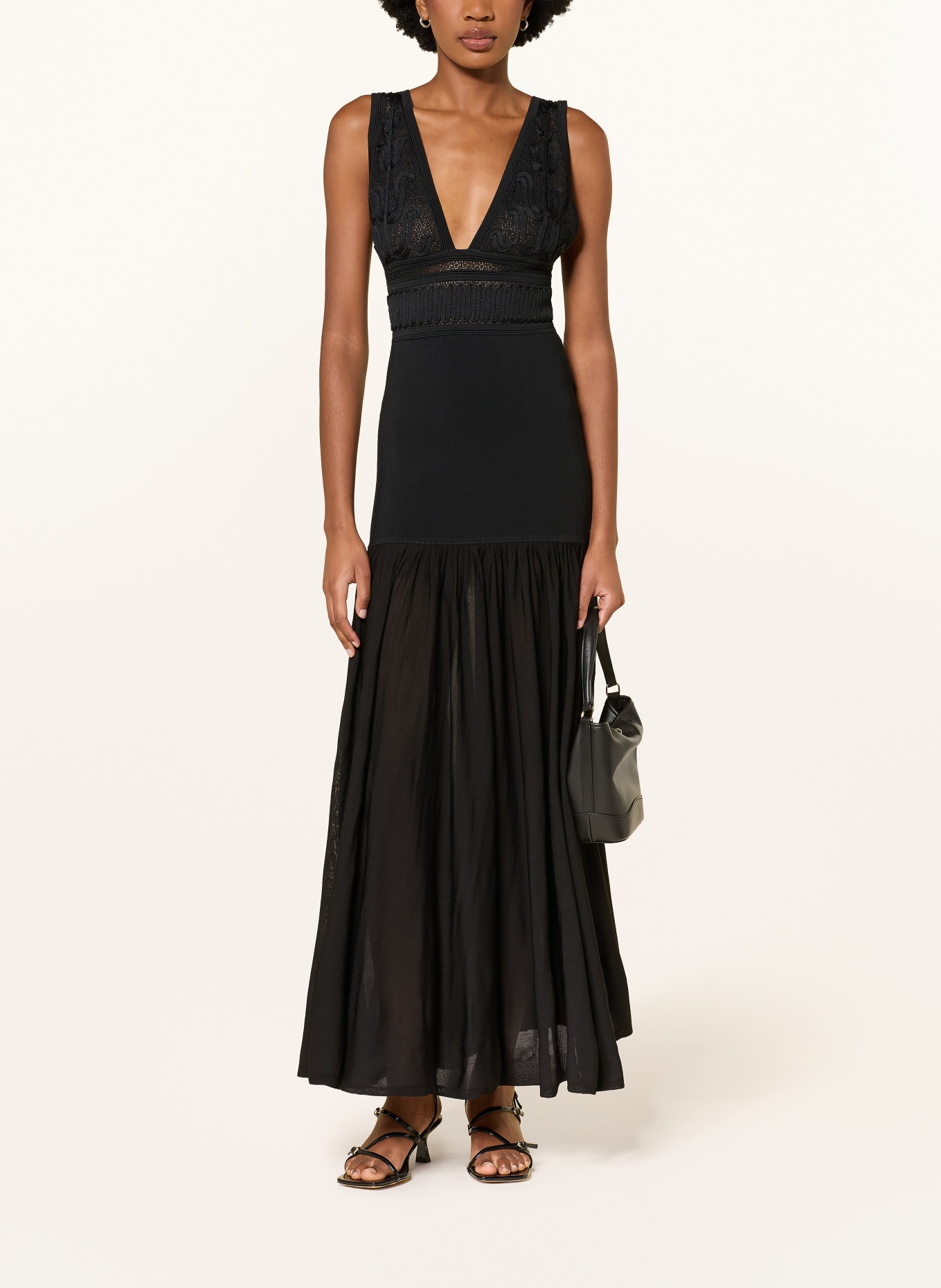 SANDRO Kleid im Materialmix: SCHWARZ