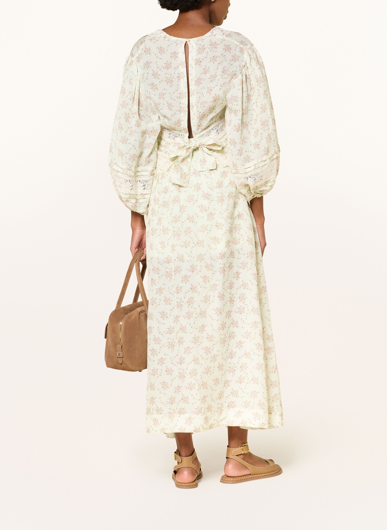 SANDRO Blusenshirt mit Leinen und Spitze: HELLGRÜN / HELLROSA / DUNKELGRÜN