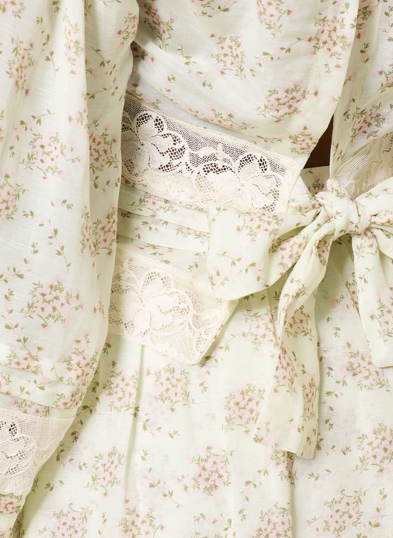 SANDRO Blusenshirt mit Leinen und Spitze: HELLGRÜN / HELLROSA / DUNKELGRÜN