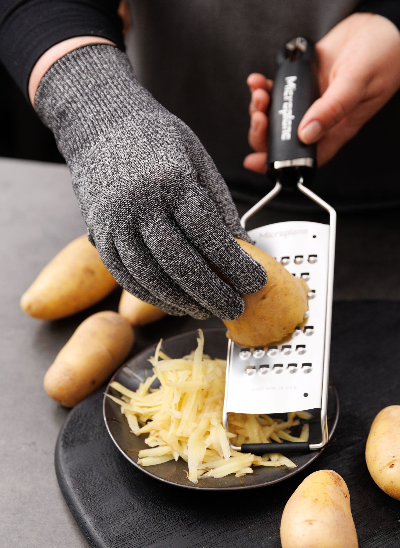 Microplane beschermende handschoen: ZWART / WIT