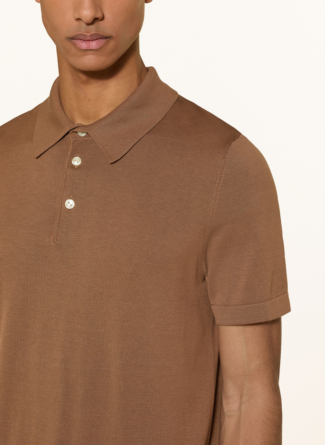 SANDRO Strick-Poloshirt: COGNAC