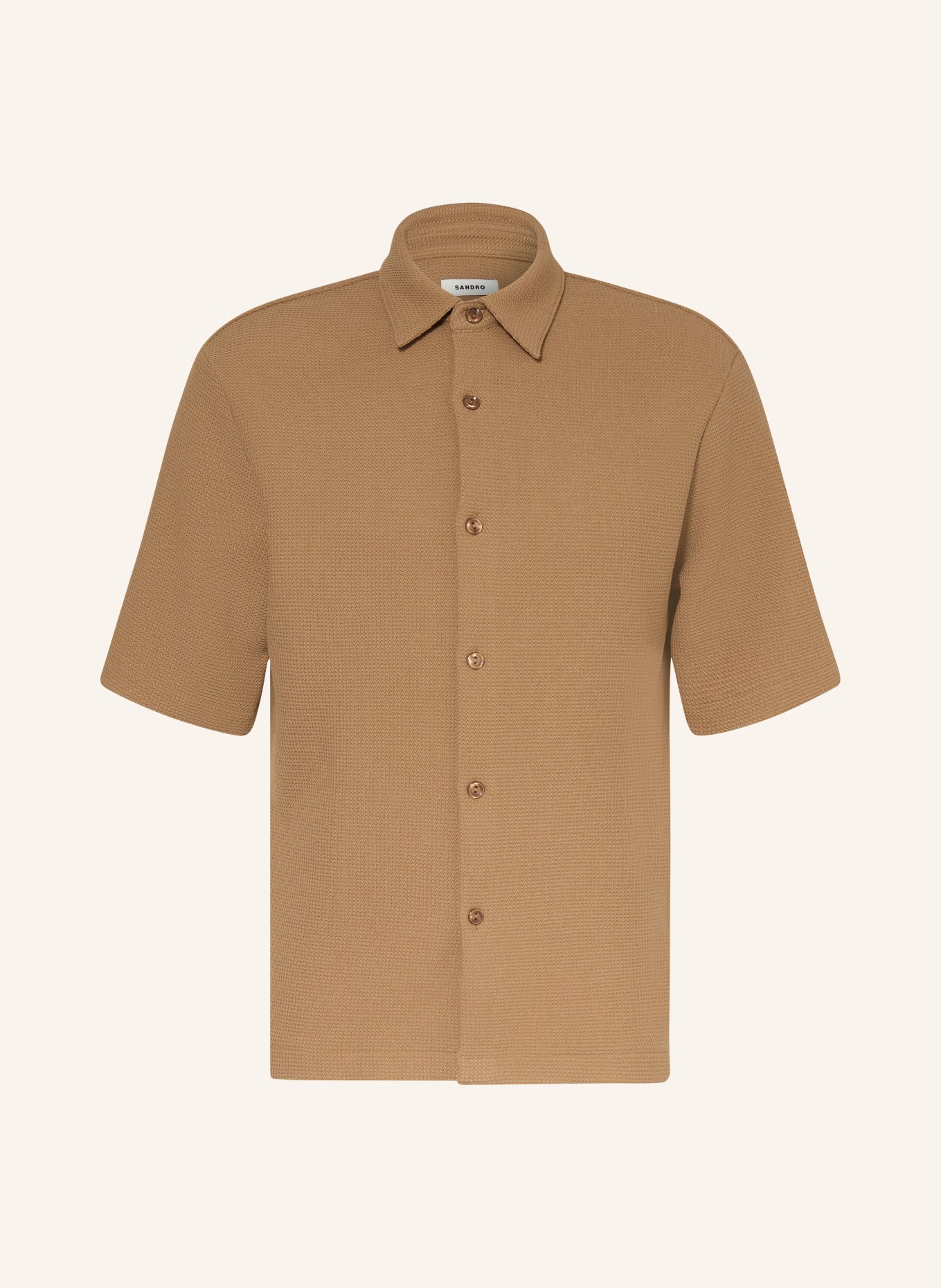 SANDRO Kurzarm-Hemd Slim Fit aus Piqué: COGNAC
