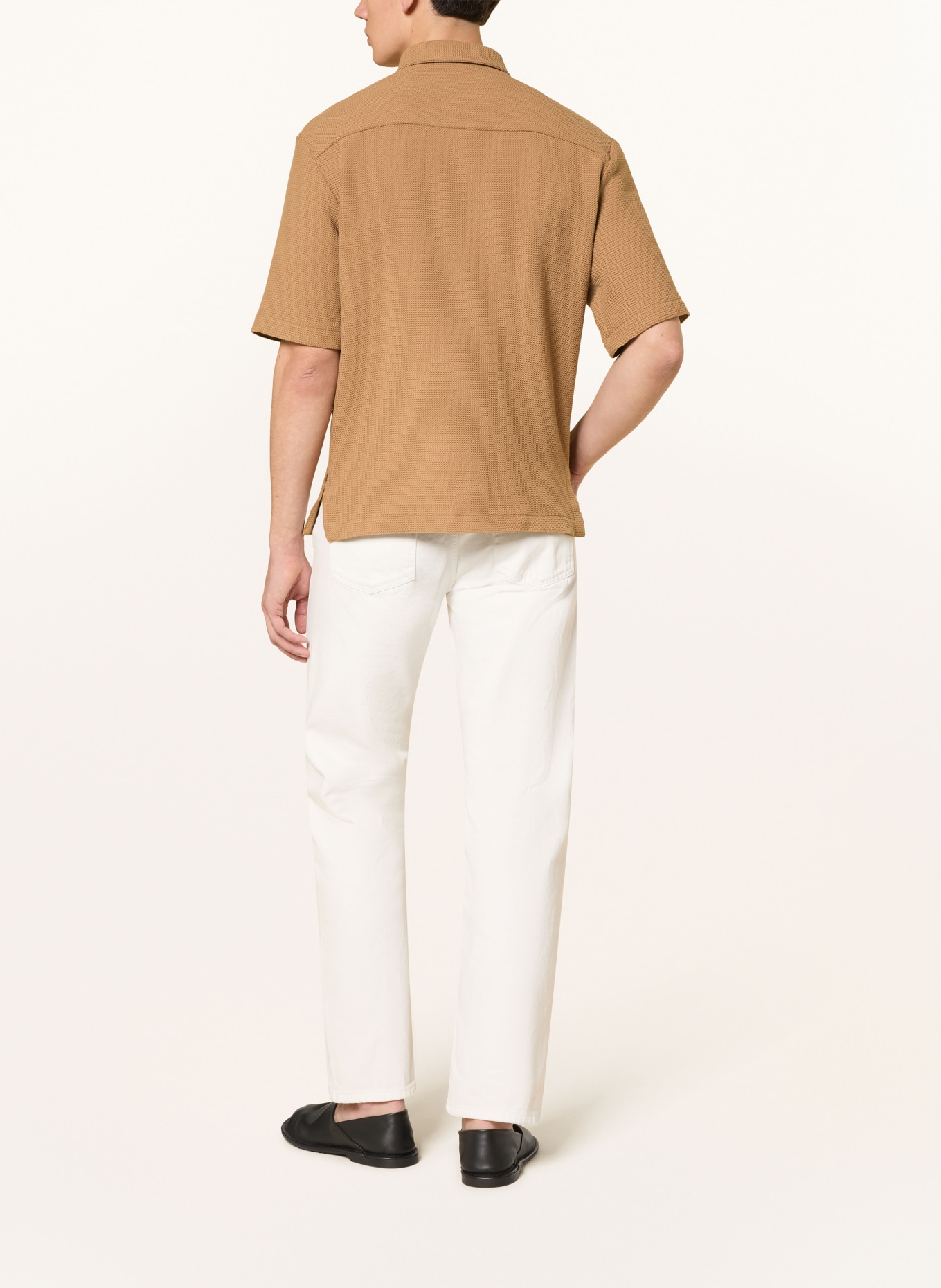 SANDRO Kurzarm-Hemd Slim Fit aus Piqué: COGNAC