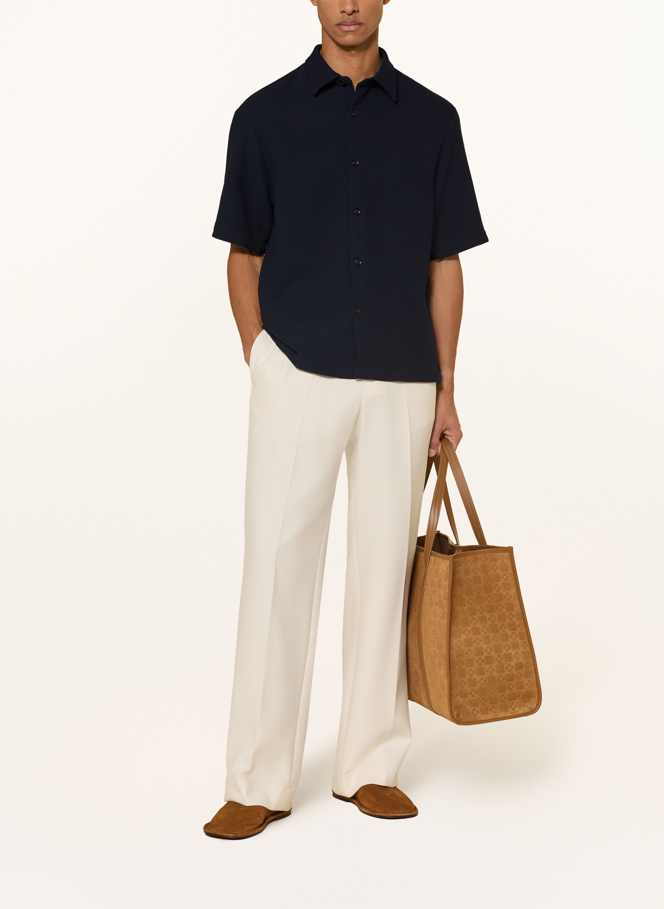 SANDRO Kurzarm-Hemd Slim Fit aus Piqué: DUNKELBLAU