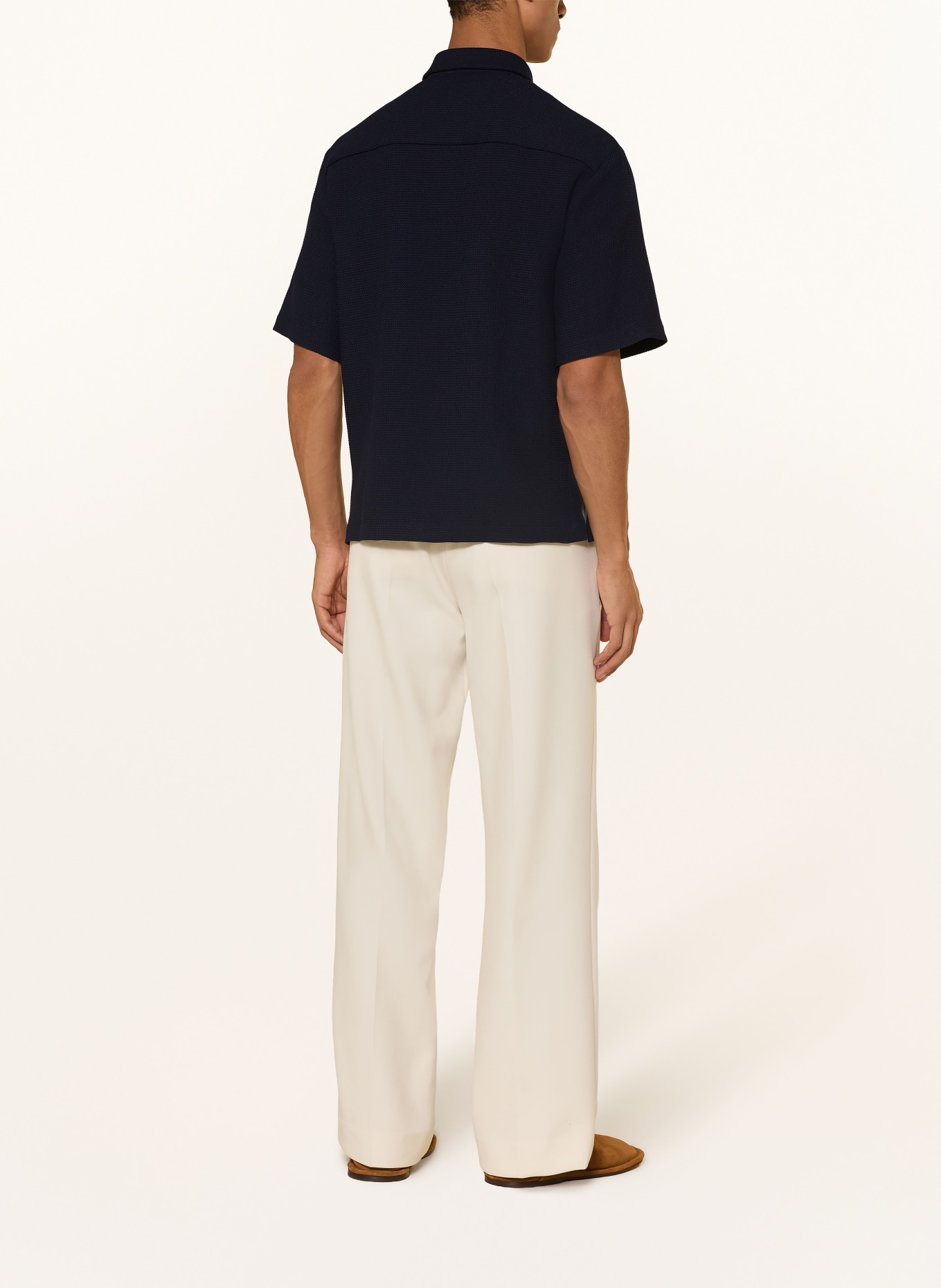 SANDRO Kurzarm-Hemd Slim Fit aus Piqué: DUNKELBLAU