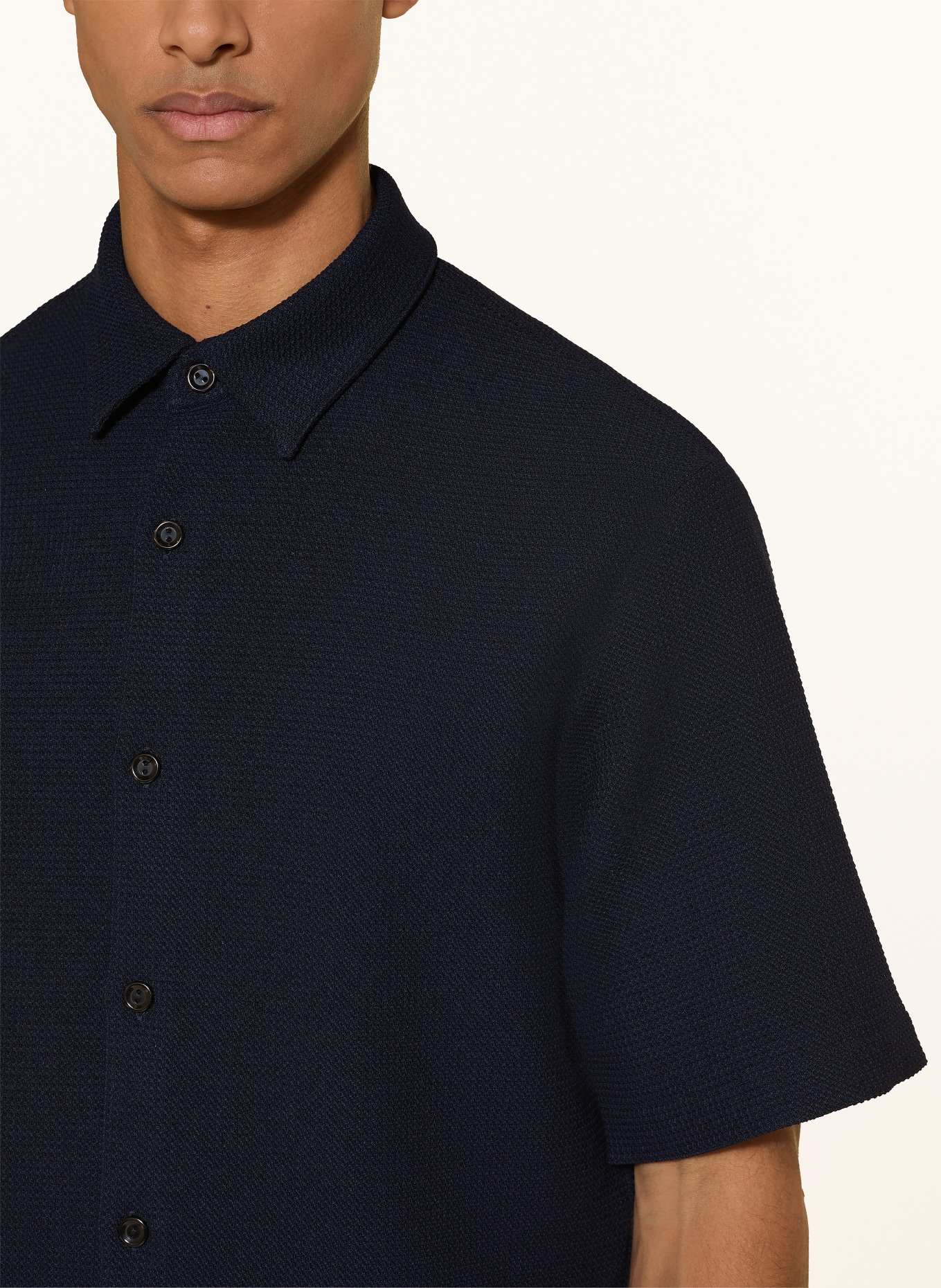 SANDRO Kurzarm-Hemd Slim Fit aus Piqué: DUNKELBLAU