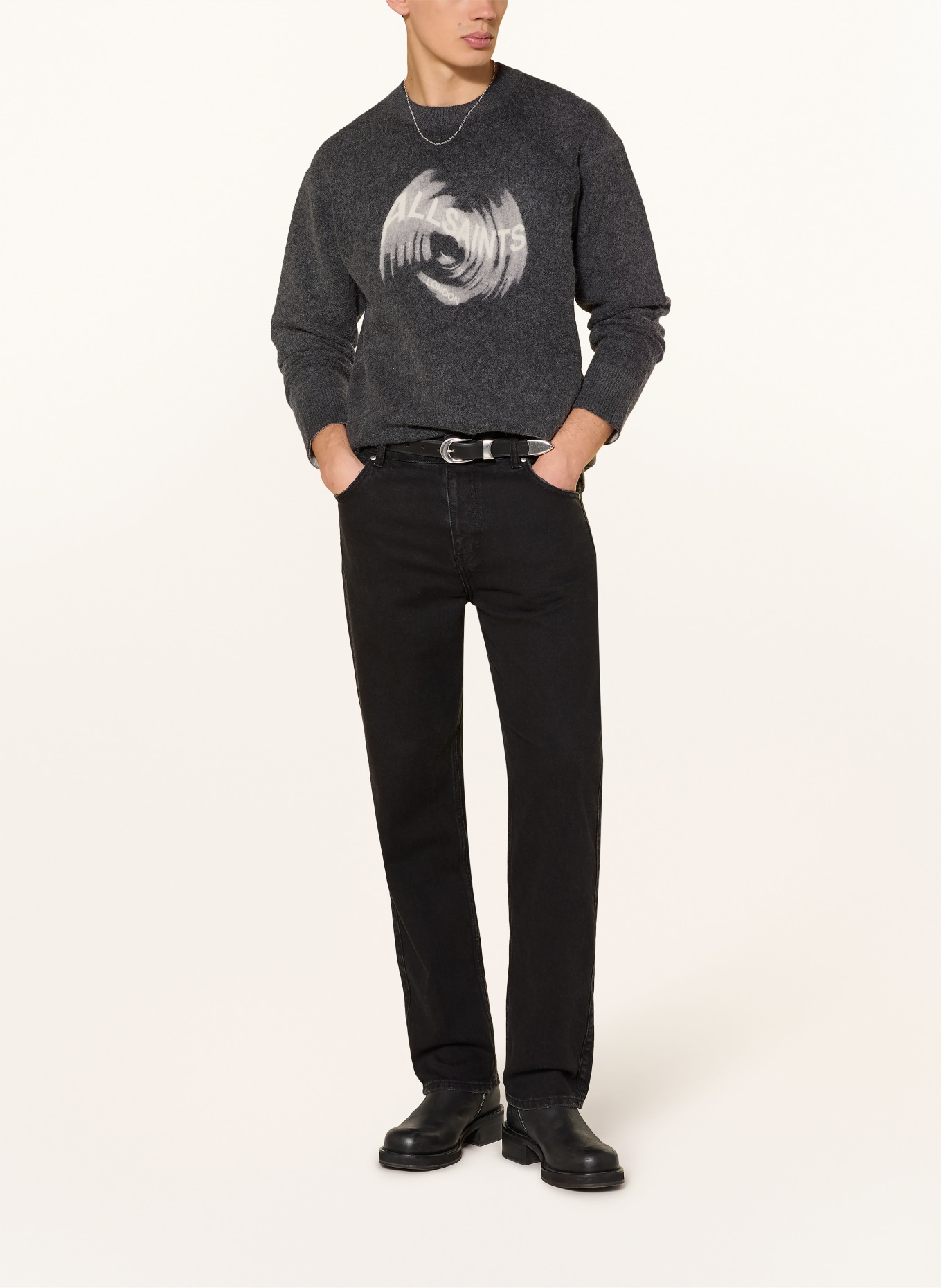 ALLSAINTS SPINNIN sweater with alpaca: DARK GRAY / CREAM / GRAY