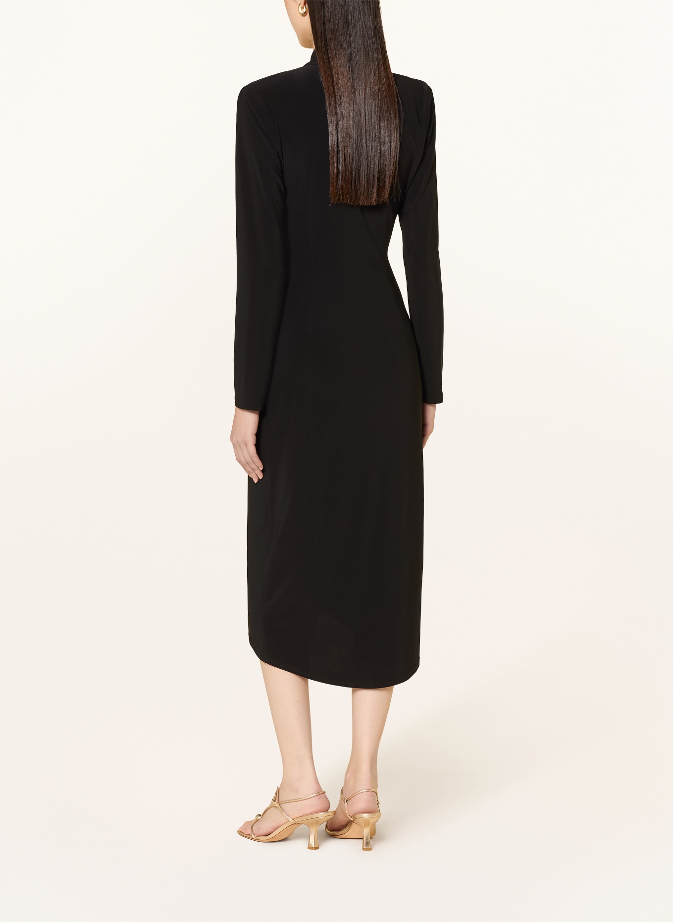 Joseph Ribkoff SIGNATURE Rochie de cocktail cu efect de drapaj și pietre decorative: NEGRU / ARGINT