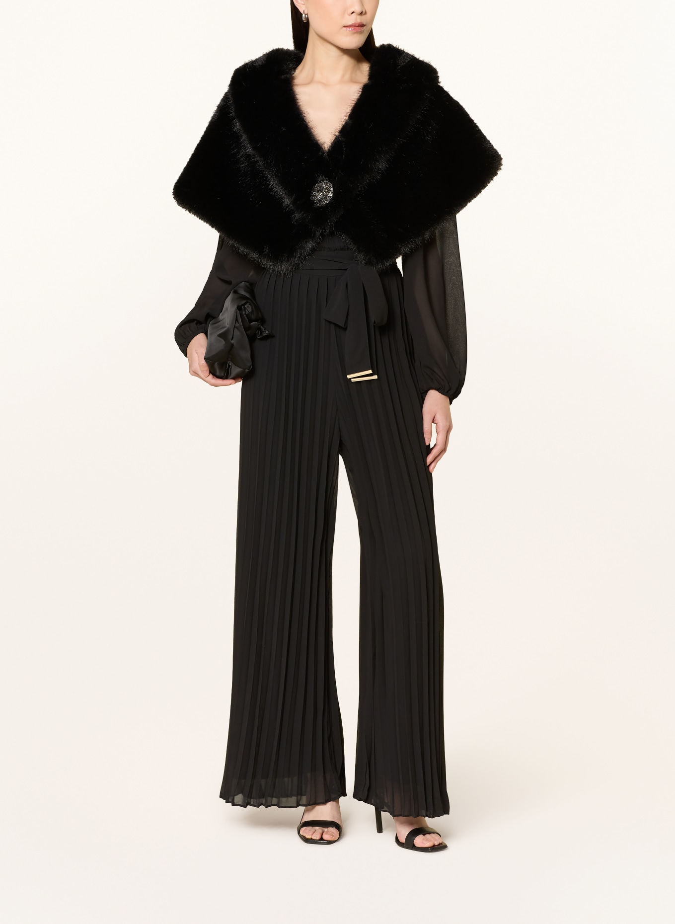Joseph Ribkoff SIGNATURE Kunstfell-Bolero mit Schmucksteinen: SCHWARZ