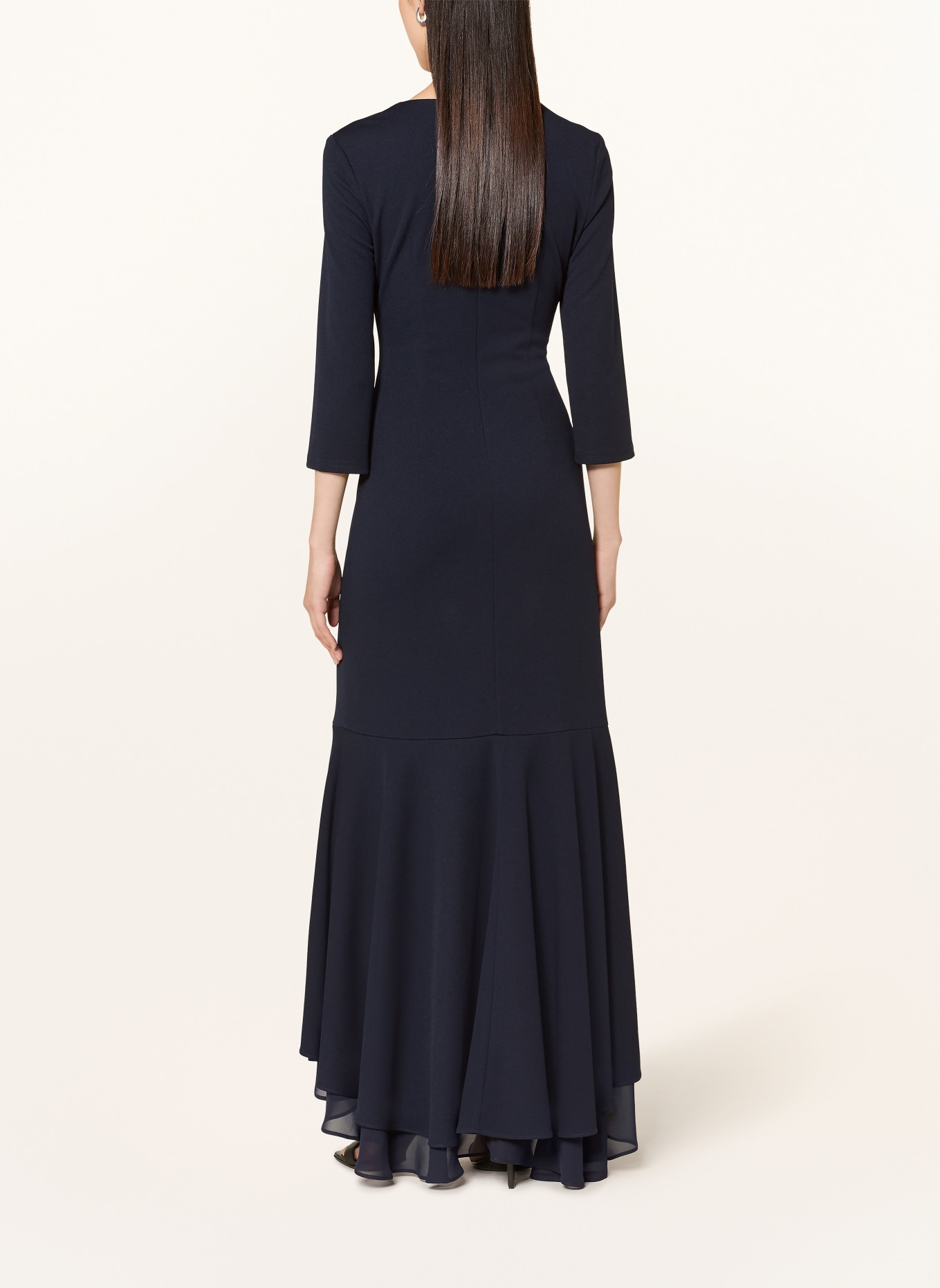 Joseph Ribkoff SIGNATURE Rochie de seară cu mâneci 3/4 și volane: ALBASTRU ÎNCHIS