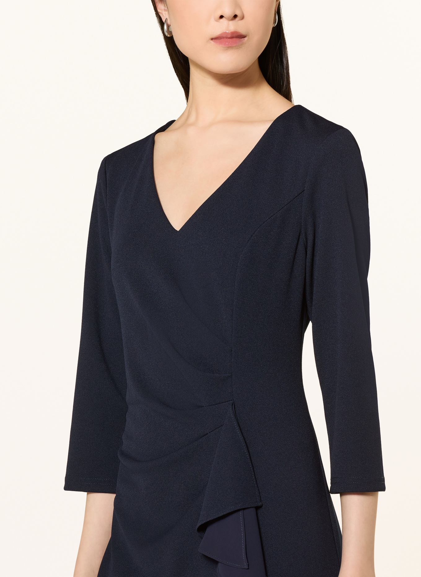 Joseph Ribkoff SIGNATURE Rochie de seară cu mâneci 3/4 și volane: ALBASTRU ÎNCHIS