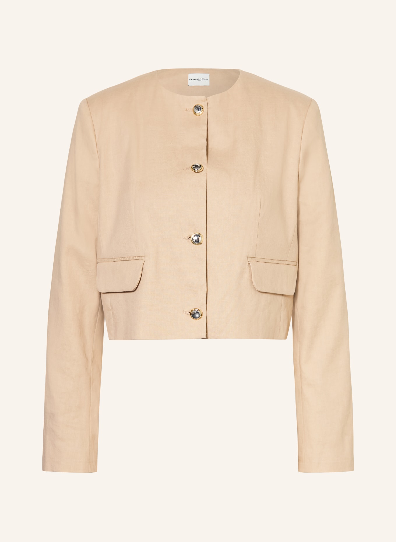 CLAUDIE PIERLOT Kastenjacke mit Leinen: BEIGE / GOLD