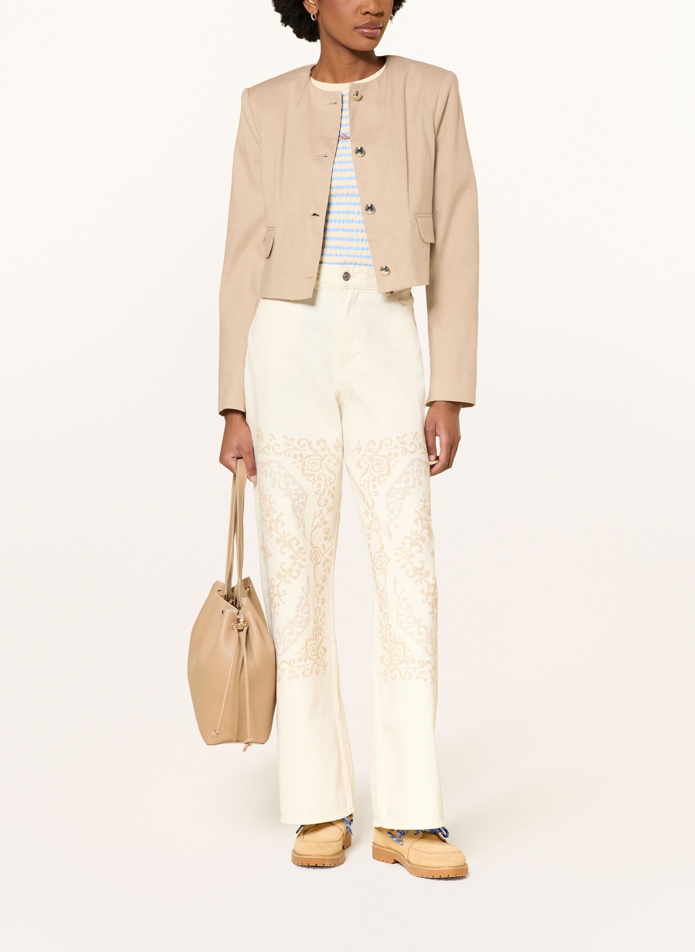 CLAUDIE PIERLOT Kastenjacke mit Leinen: BEIGE / GOLD