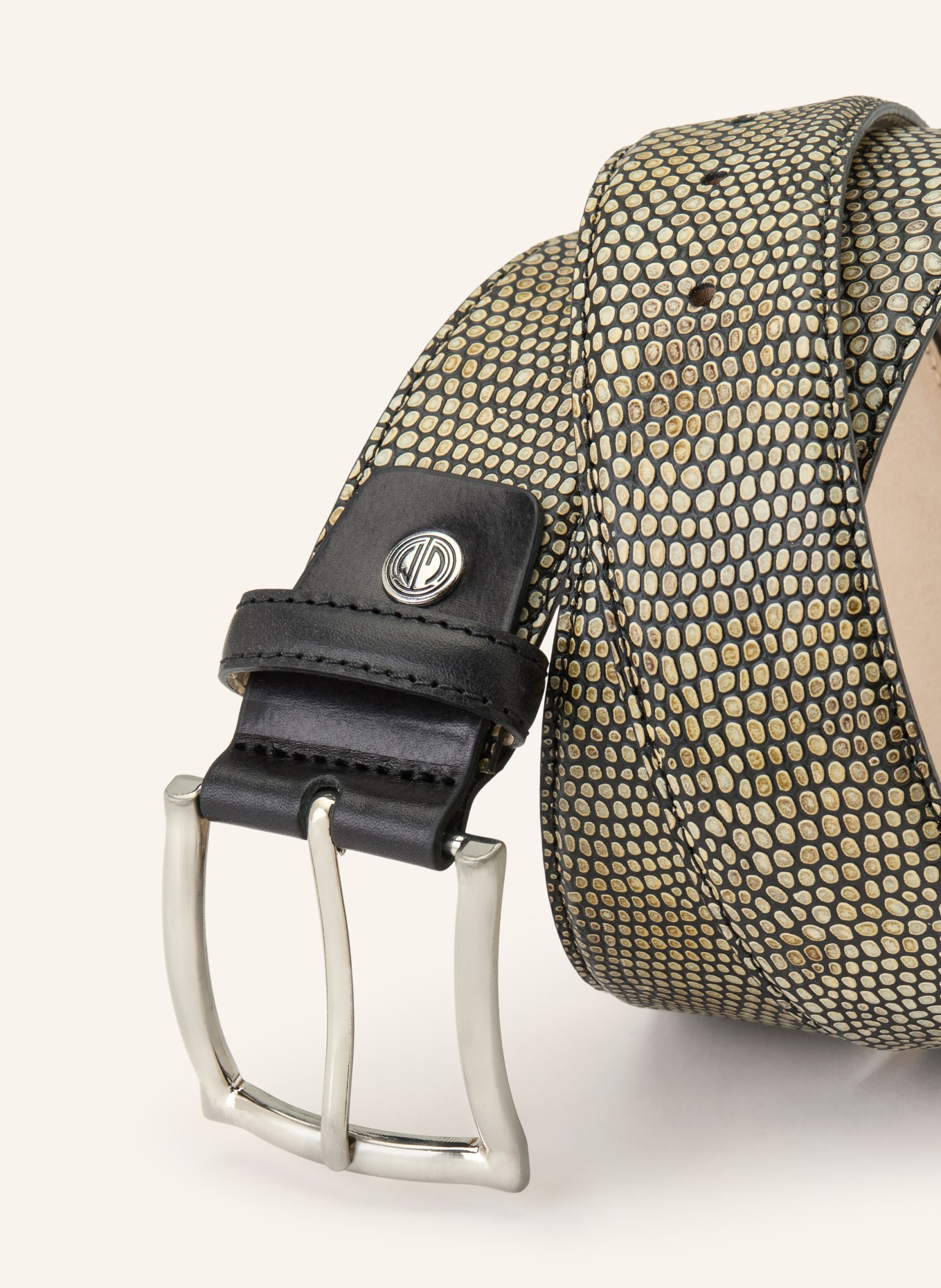 LINDENMANN Leren riem: BEIGE / ZILVER / ZWART