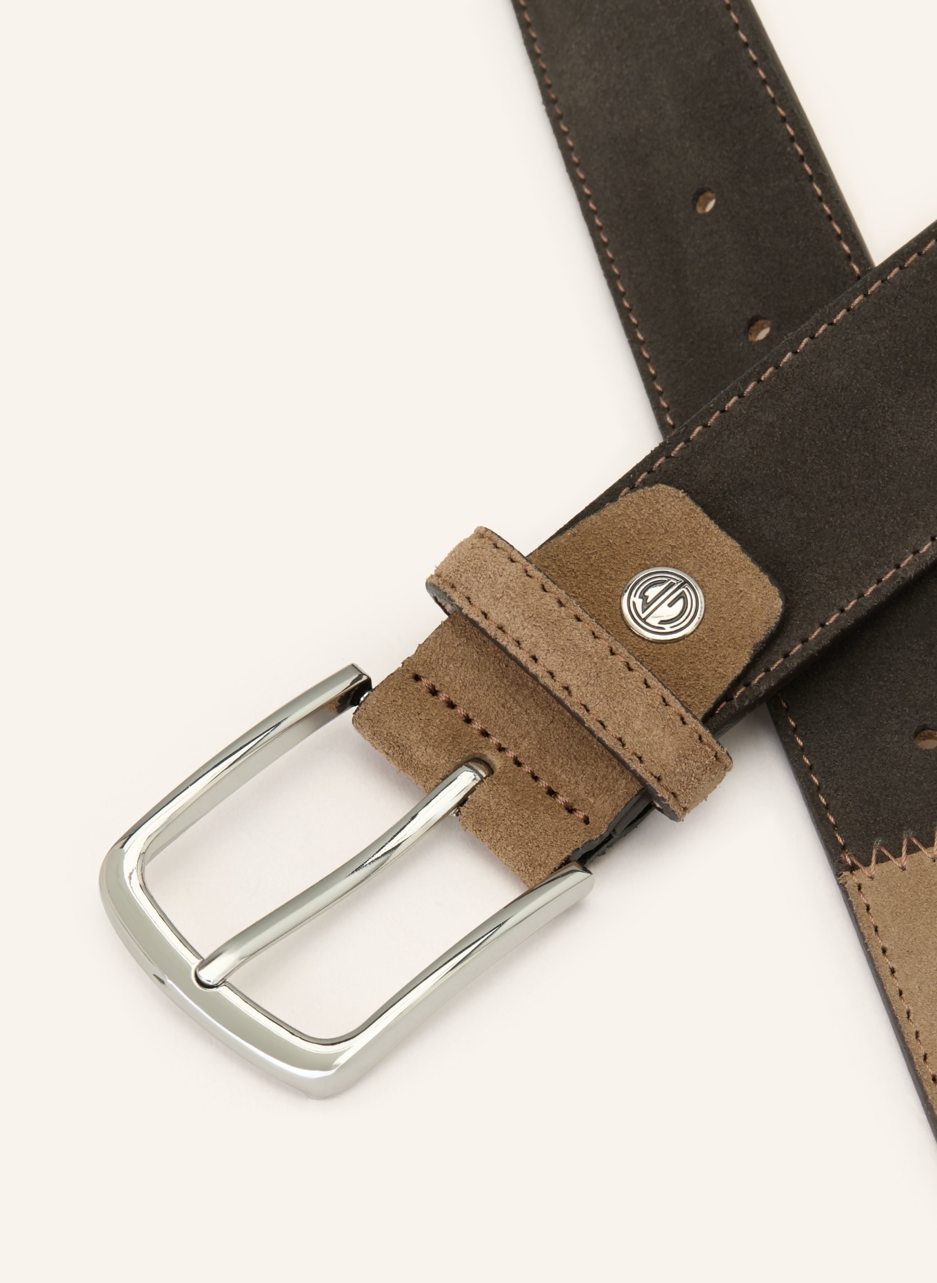 LINDENMANN Leren riem: MARRON FONCÉ / ZILVER / BEIGE