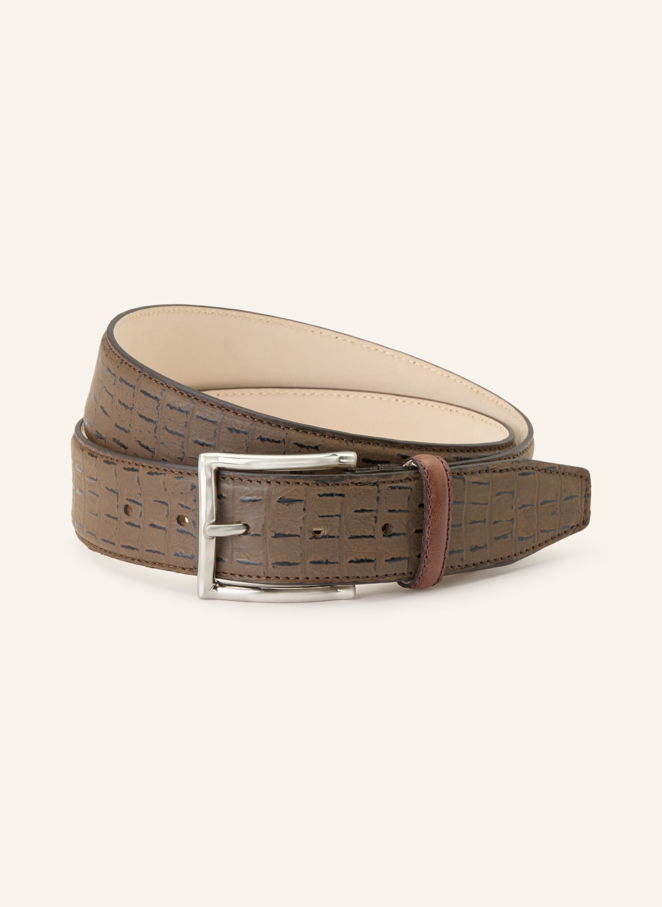 LINDENMANN Leren riem: BRUIN / ZILVER