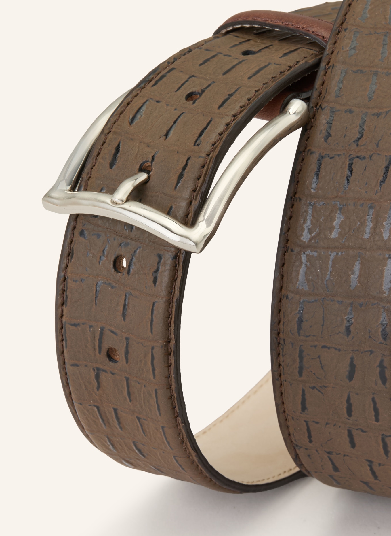 LINDENMANN Leren riem: BRUIN / ZILVER