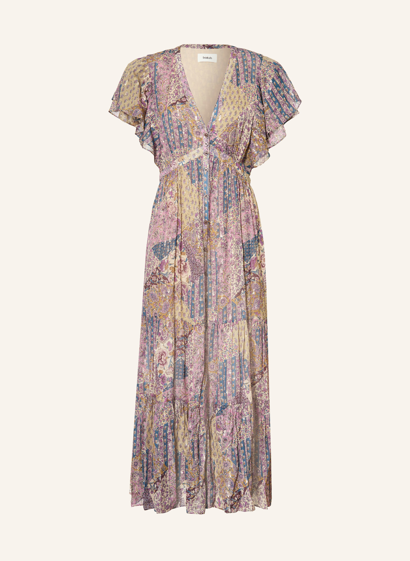 ba&sh Kleid PARETA mit Glitzergarn: LILA / GOLD / DUNKELBLAU