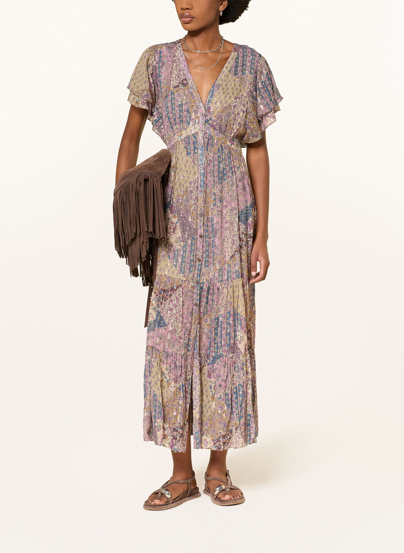 ba&sh Kleid PARETA mit Glitzergarn: LILA / GOLD / DUNKELBLAU