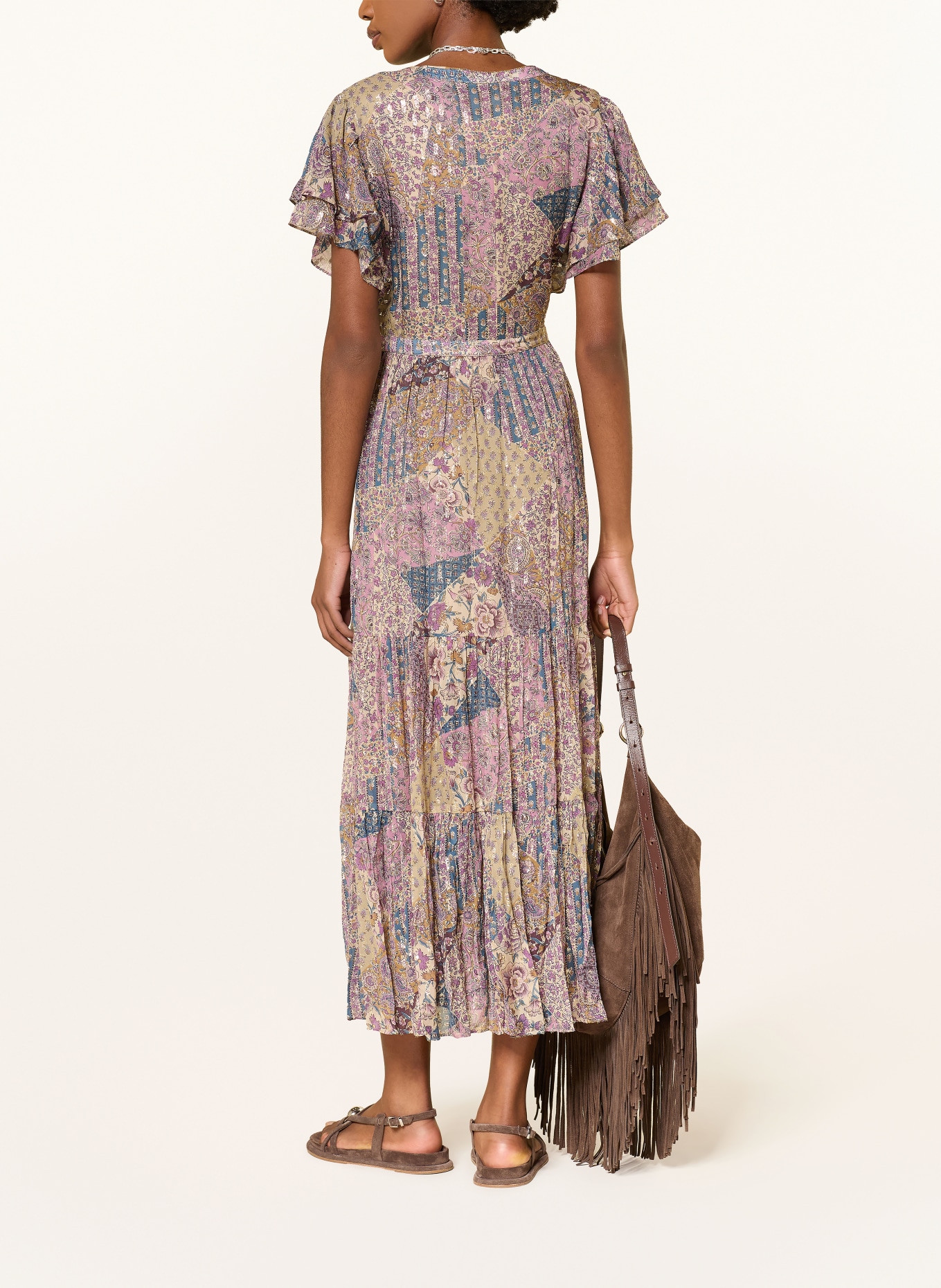 ba&sh Kleid PARETA mit Glitzergarn: LILA / GOLD / DUNKELBLAU