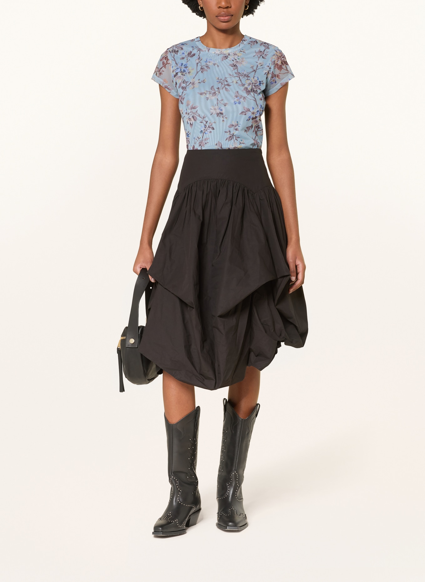 ALLSAINTS Tričko ELLIE ze síťoviny: MODRÁ / HNĚDÁ / TMAVĚ MODRÁ