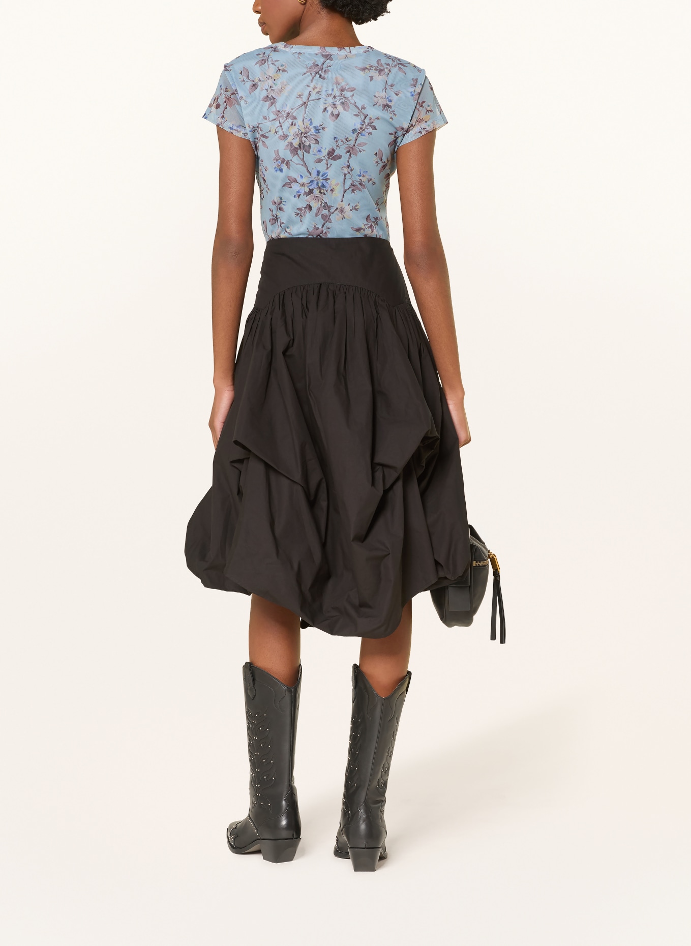 ALLSAINTS Tričko ELLIE ze síťoviny: MODRÁ / HNĚDÁ / TMAVĚ MODRÁ