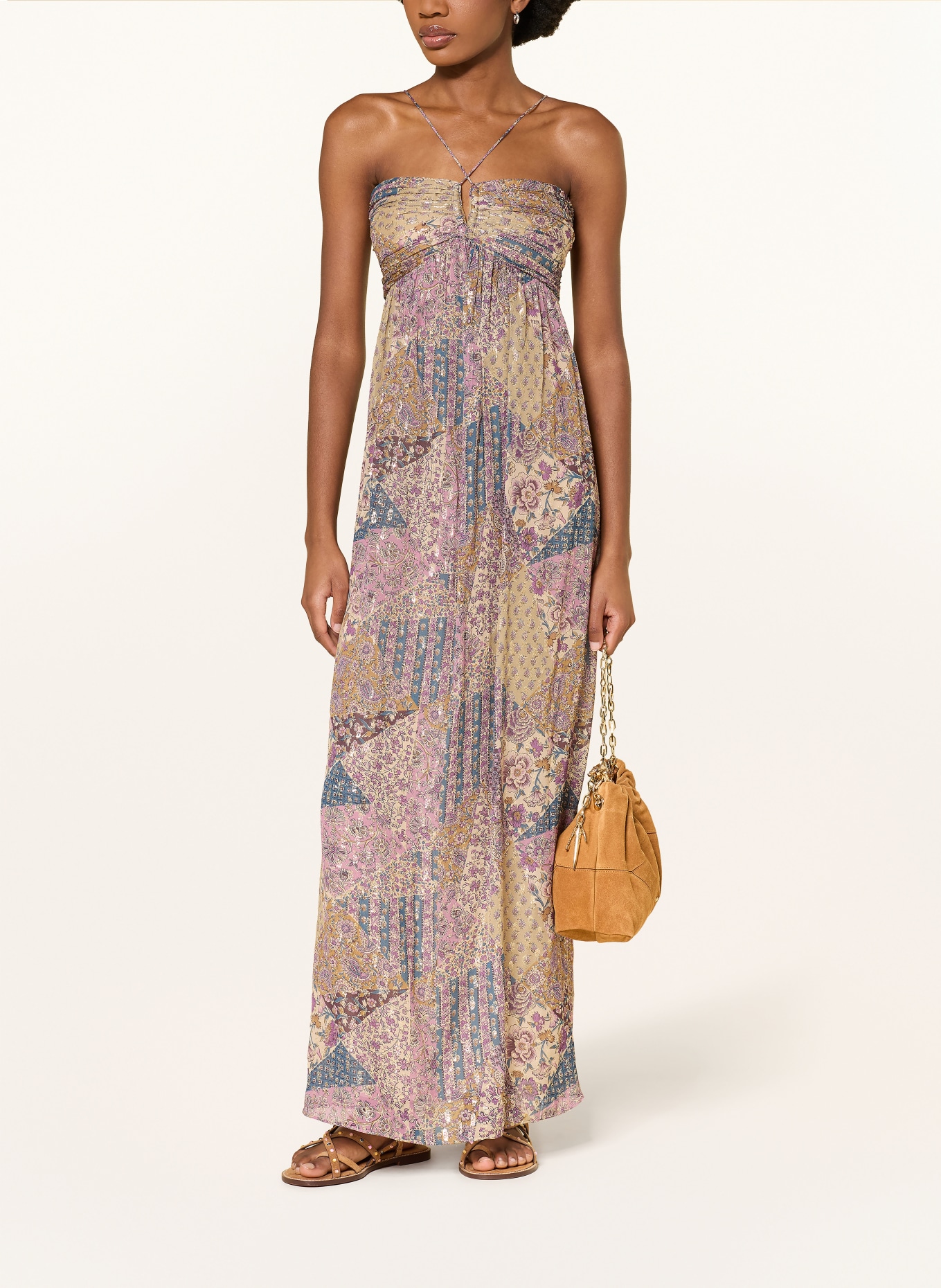 ba&sh Off-Shoulder-Kleid PIETRA mit Glitzergarn: LILA / GOLD / DUNKELBLAU