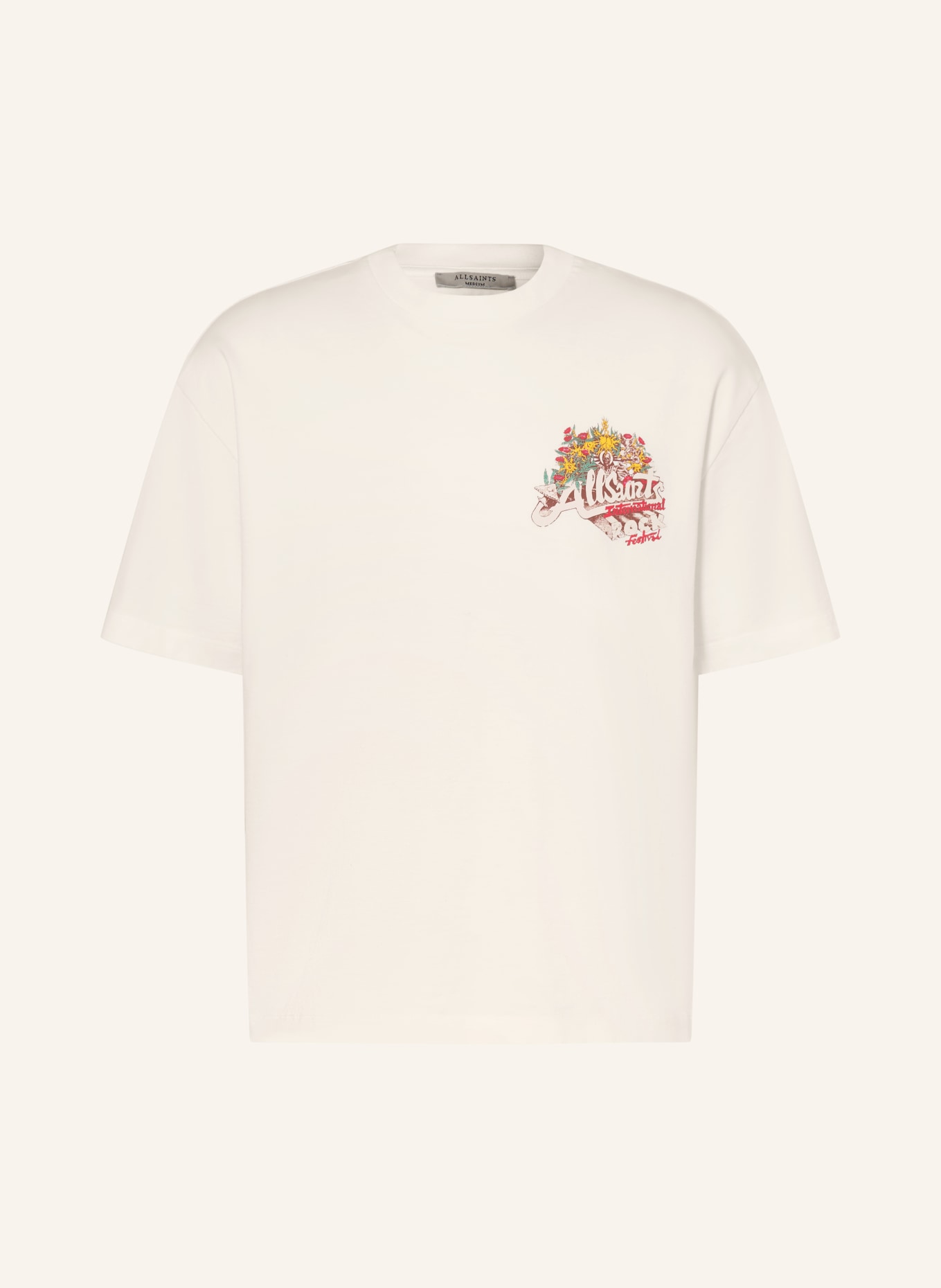 ALLSAINTS Oversized tričko ROQUE ETTA: BÍLÁ / ČERVENÁ / ŽLUTÁ