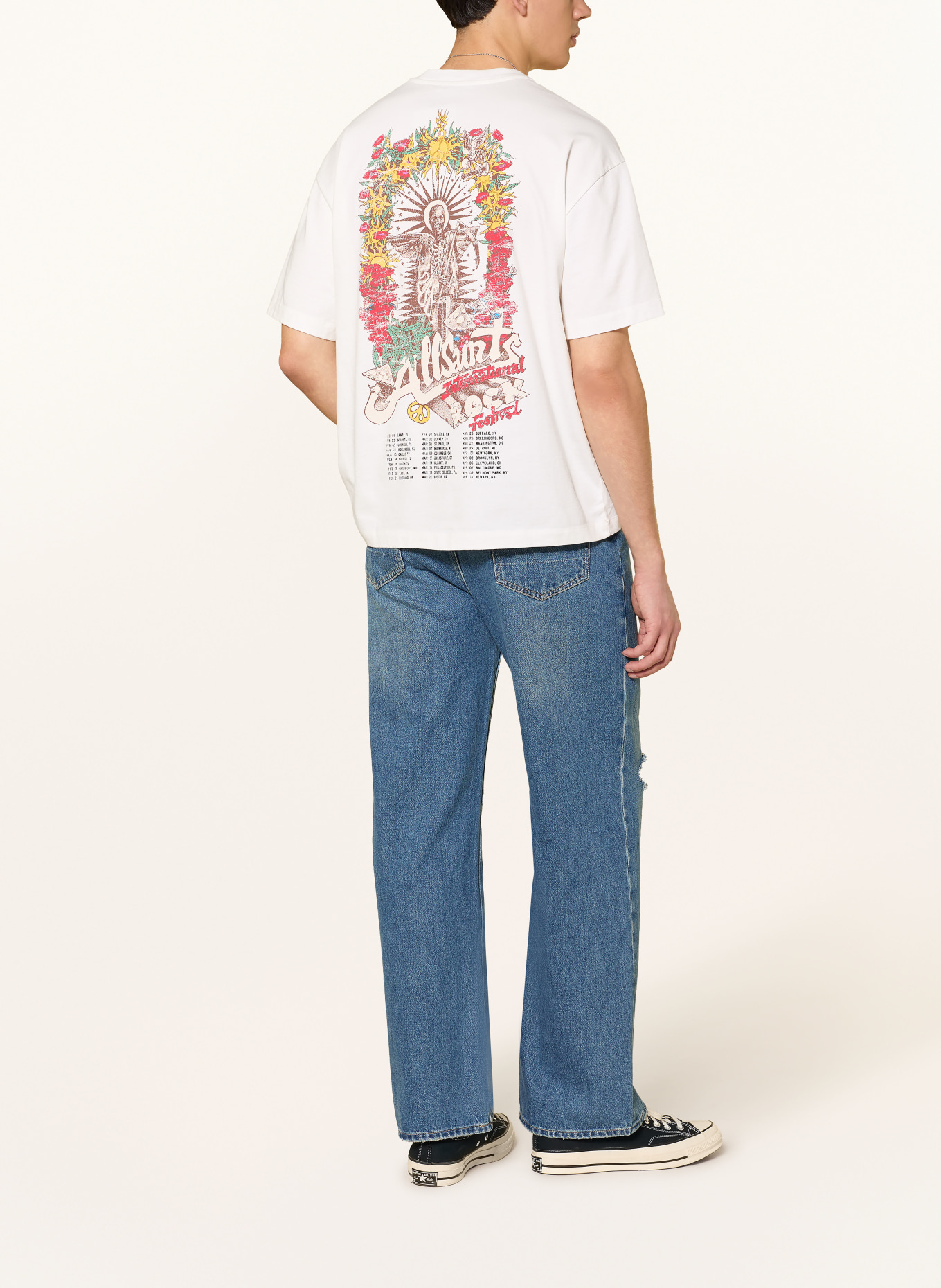 ALLSAINTS Oversized tričko ROQUE ETTA: BÍLÁ / ČERVENÁ / ŽLUTÁ