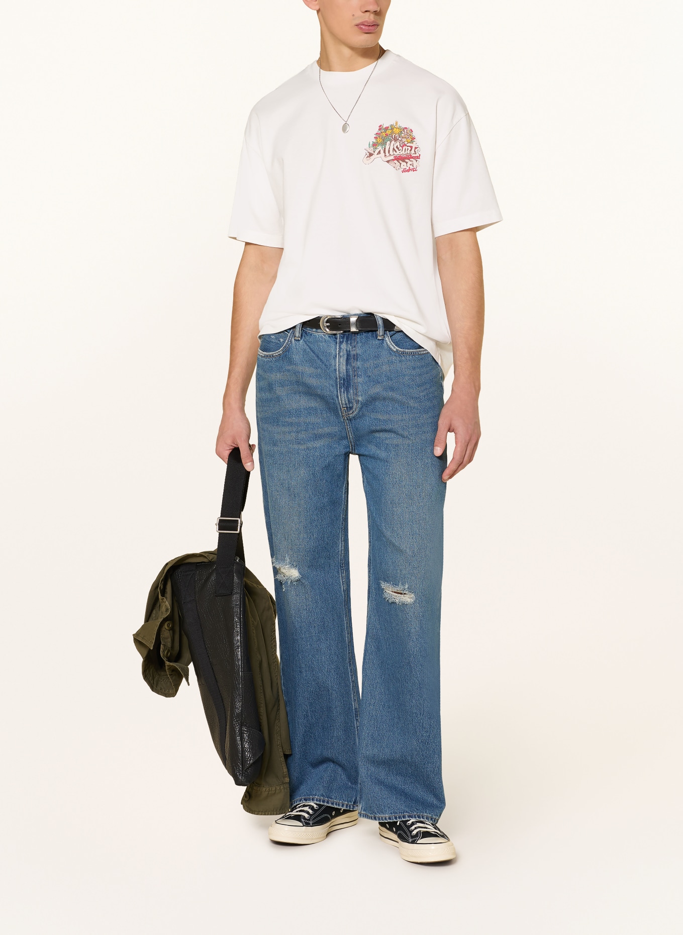 ALLSAINTS Oversized tričko ROQUE ETTA: BÍLÁ / ČERVENÁ / ŽLUTÁ