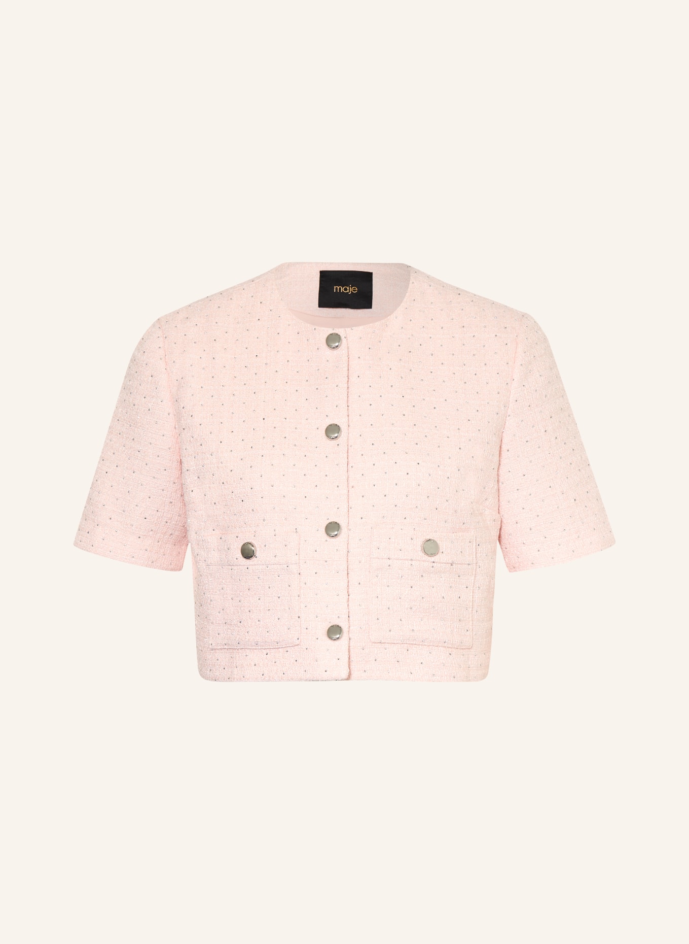 maje Tweed-Jacke mit Schmucksteinen und Glitzergarn: ROSÉ