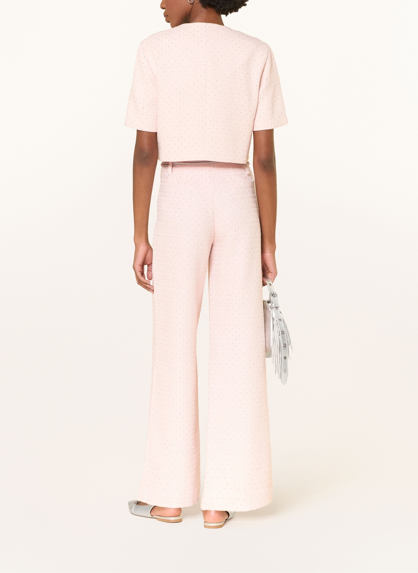 maje Tweed-Jacke mit Schmucksteinen und Glitzergarn: ROSÉ