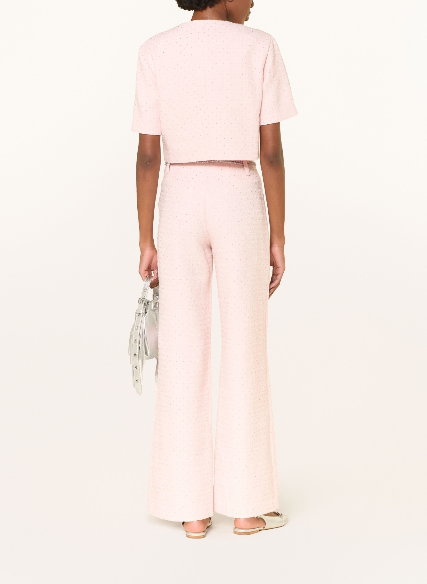 maje Tweed-Hose mit Schmucksteinen und Glitzergarn: HELLROSA