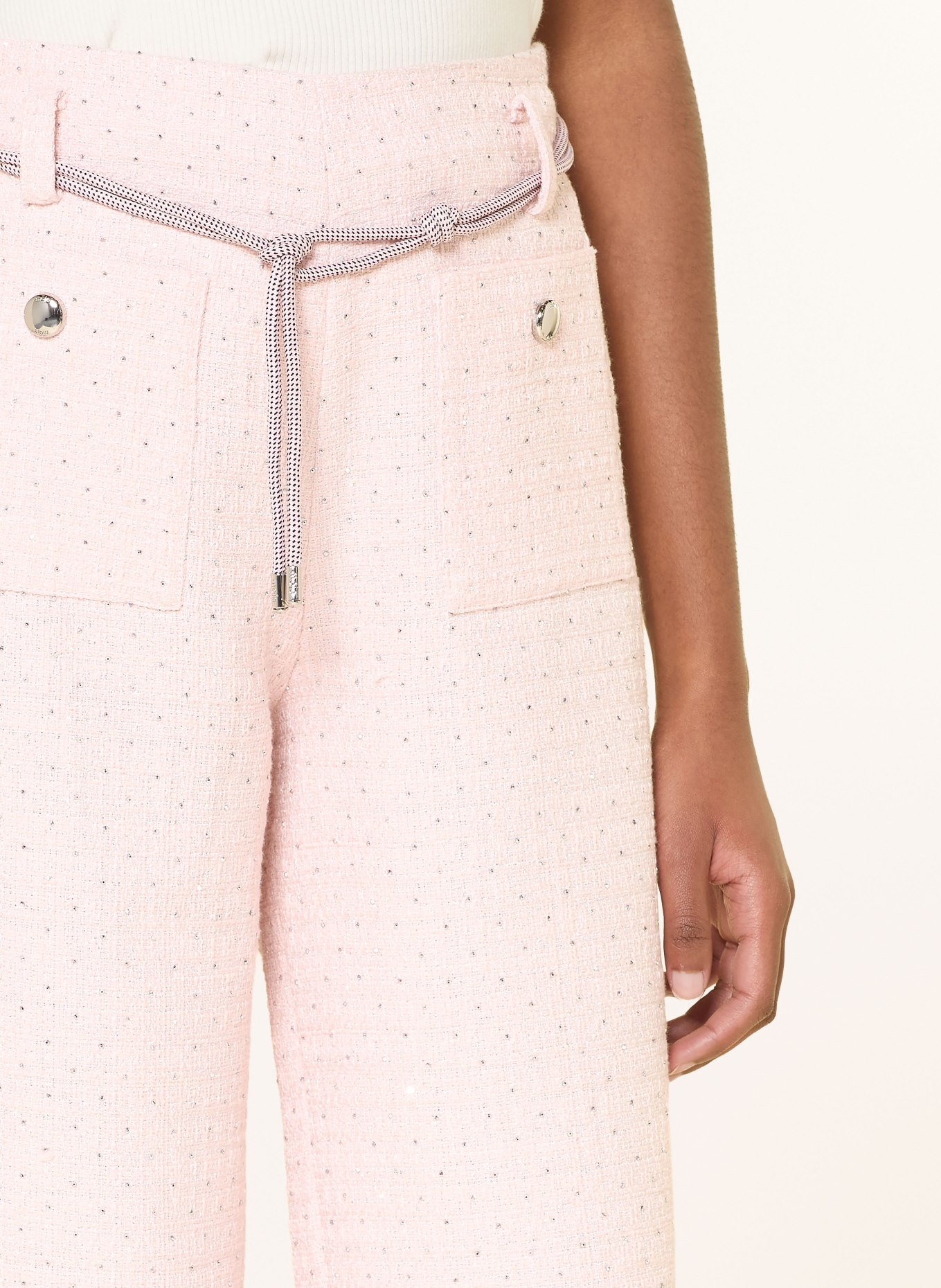 maje Tweed-Hose mit Schmucksteinen und Glitzergarn: HELLROSA