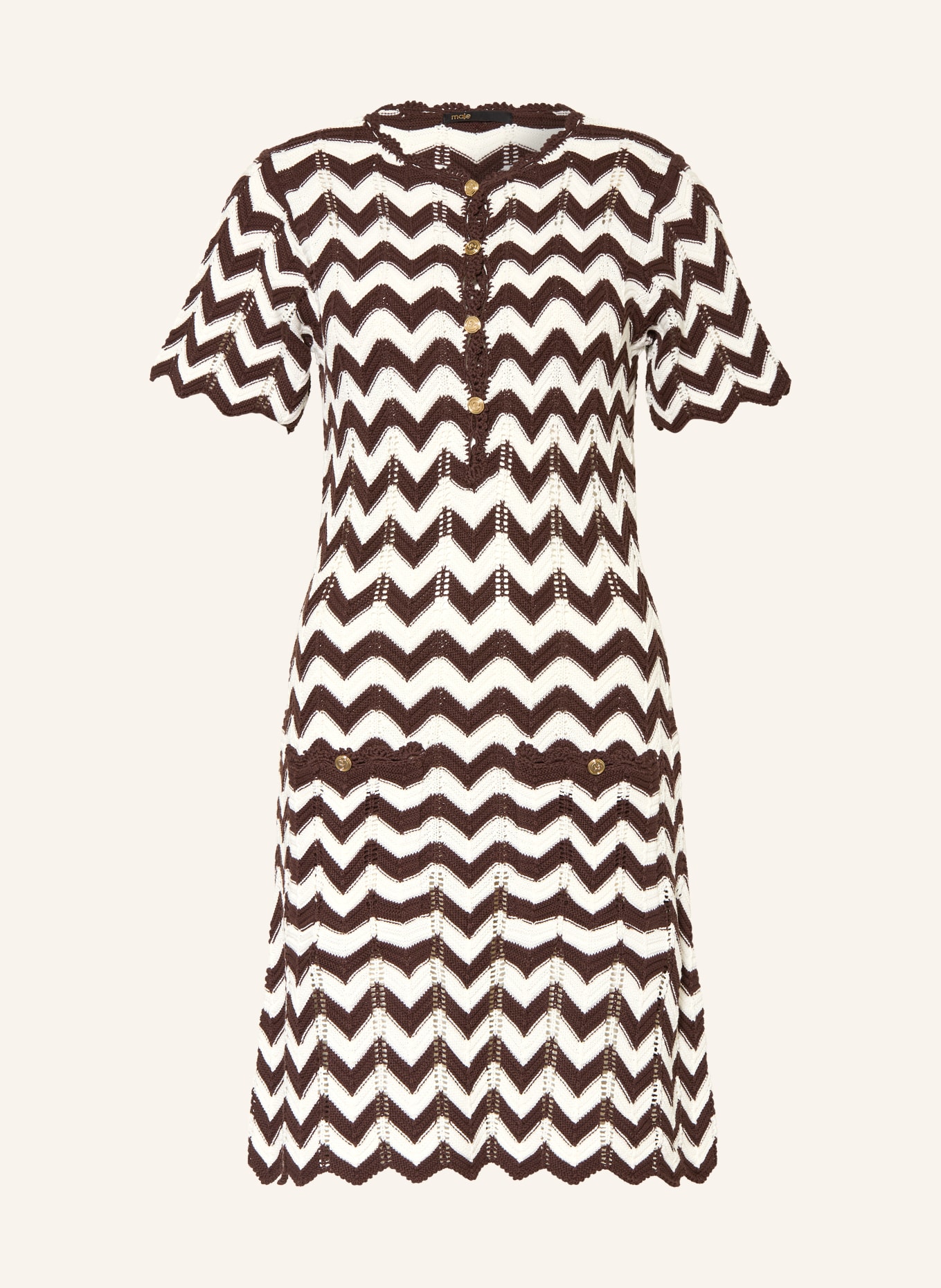 maje Strickkleid: WEISS / DUNKELBRAUN
