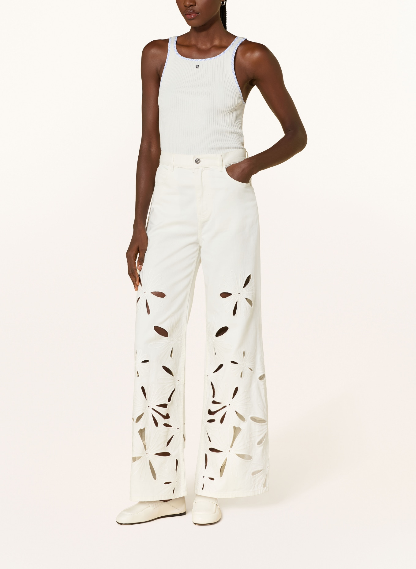 SANDRO Dżinsy z szerokimi nogawkami i dziurkami: 10 WHITE